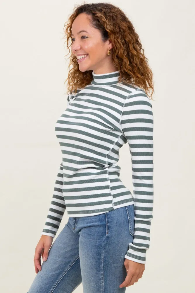 Olive Striped Turtleneck Long Sleeve Top sold by Pinkblush product image thumbnail 3