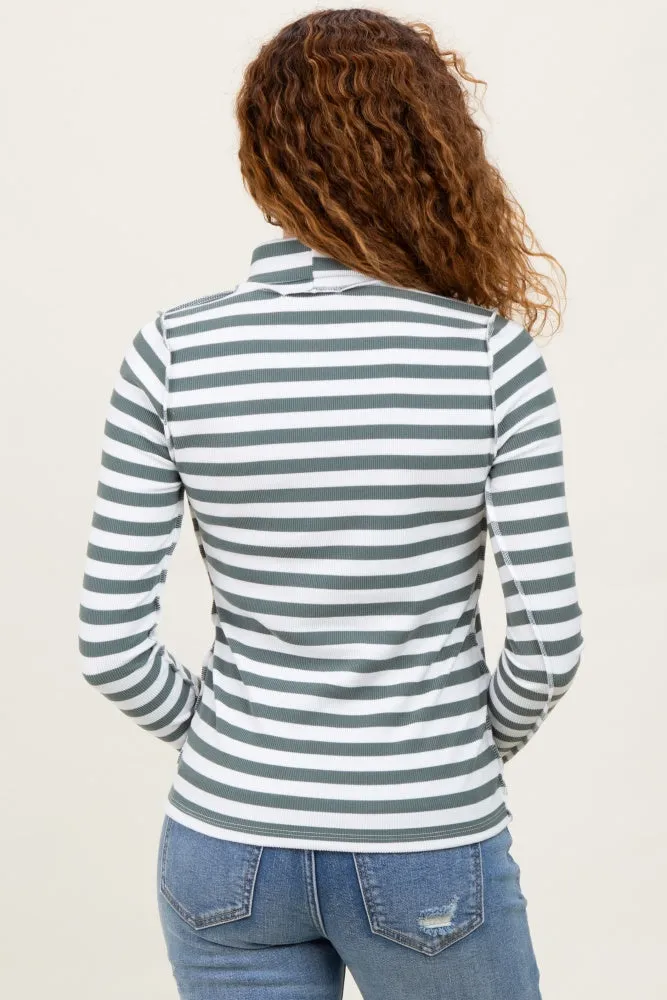 Olive Striped Turtleneck Long Sleeve Top sold by Pinkblush product image thumbnail 4