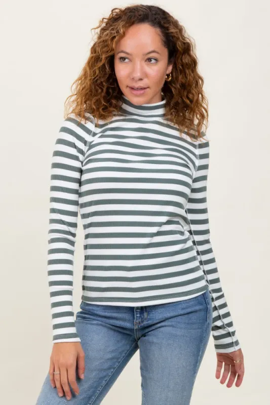 Olive Striped Turtleneck Long Sleeve Top sold by Pinkblush