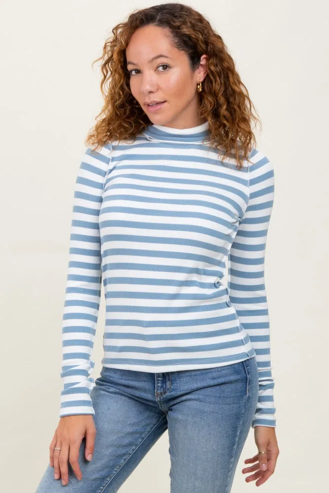 Blue Striped Turtleneck Long Sleeve Top sold by Pinkblush