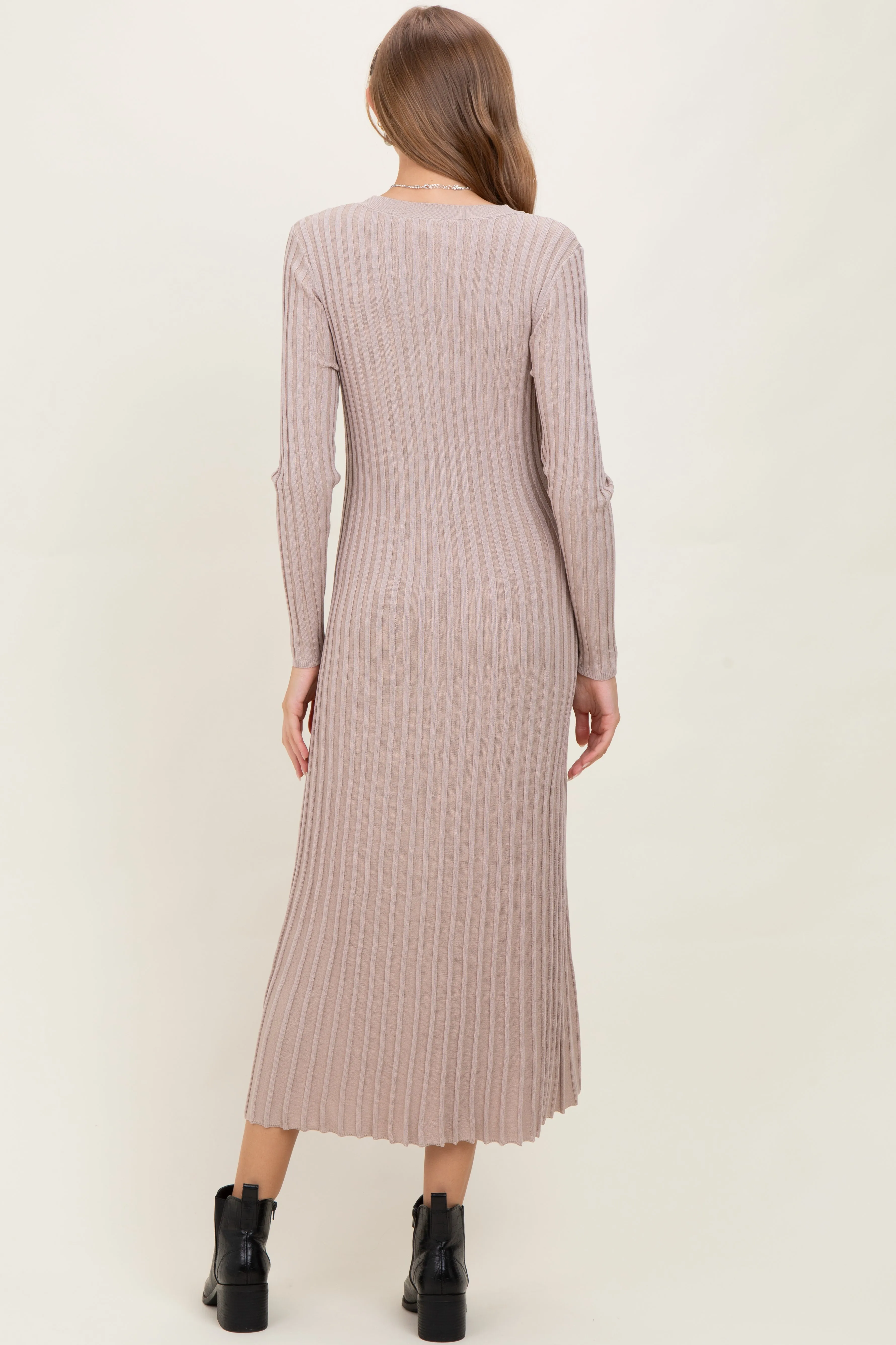 Beige Ribbed Long Sleeve Maternity Sweater Midi Dress sold by Pinkblush product image thumbnail 4