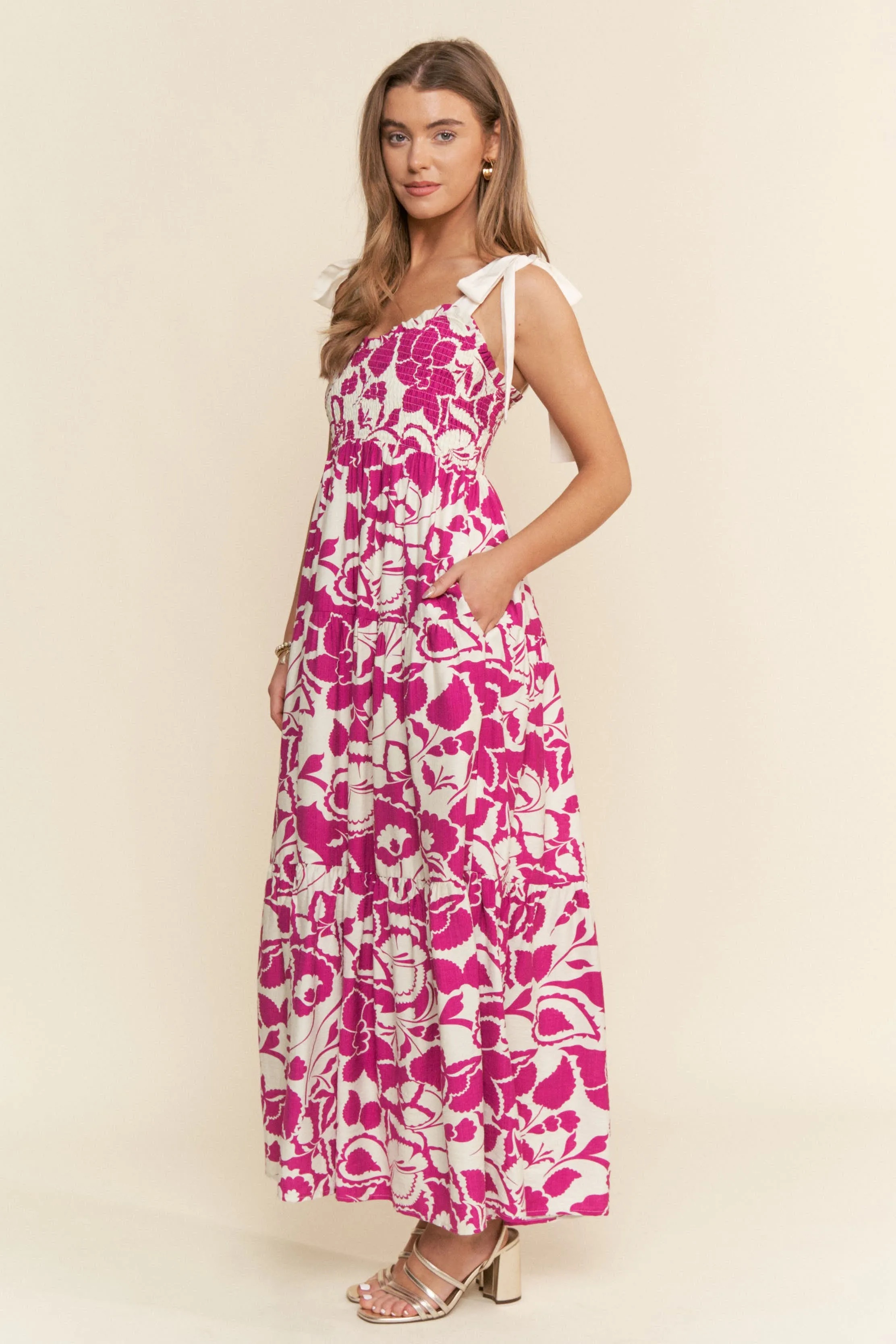 Fuchsia Bloom Floral Print Smocked Maternity Maxi Dress sold by Pinkblush product image thumbnail 5
