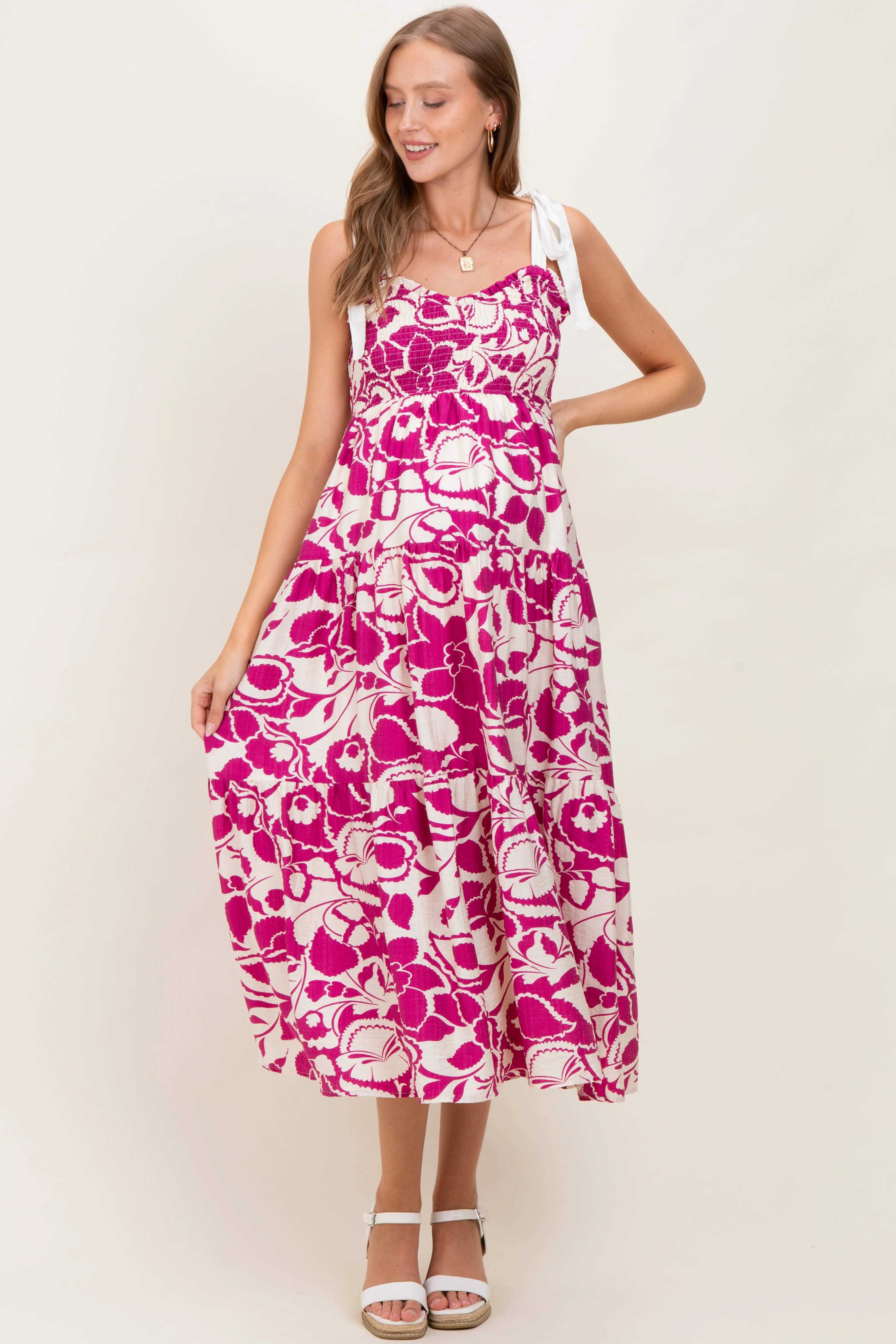 Fuchsia Bloom Floral Print Smocked Maternity Maxi Dress sold by Pinkblush product image thumbnail 2