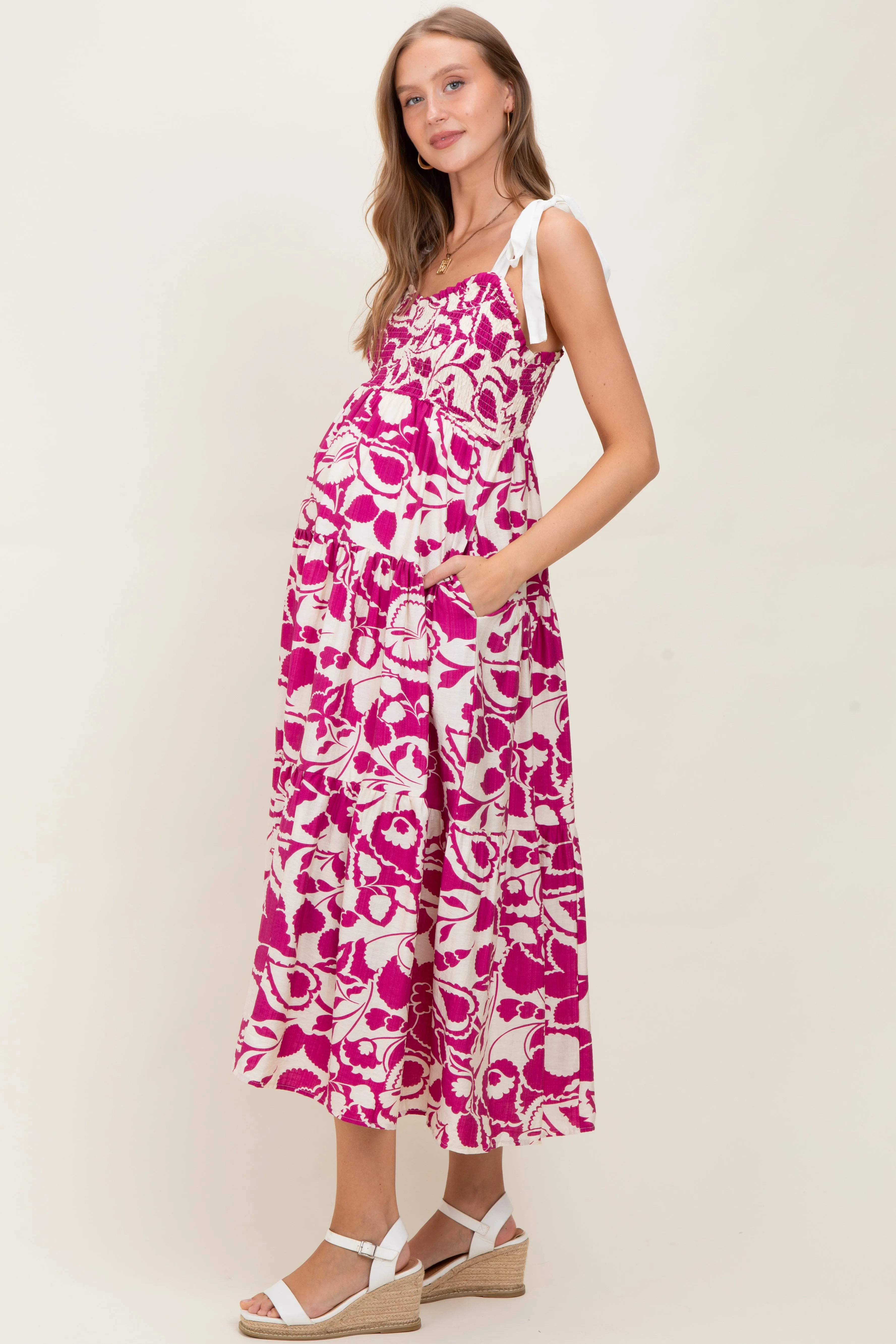 Fuchsia Bloom Floral Print Smocked Maternity Maxi Dress sold by Pinkblush product image thumbnail 3