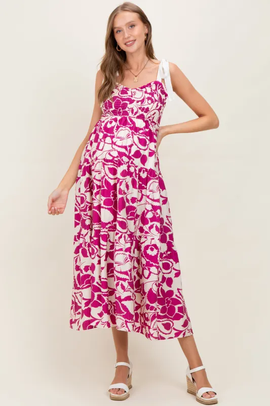 Fuchsia Bloom Floral Print Smocked Maternity Maxi Dress sold by Pinkblush