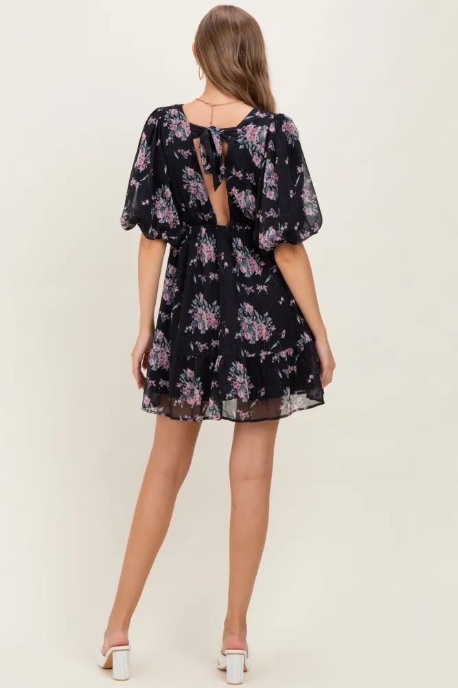 Black Floral Striped V-Neck Cutout Maternity Mini Dress sold by Pinkblush product image thumbnail 3