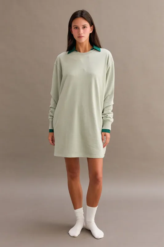 Mint Mineral Wash Oversized Sweatshirt Mini Dress sold by Pinkblush