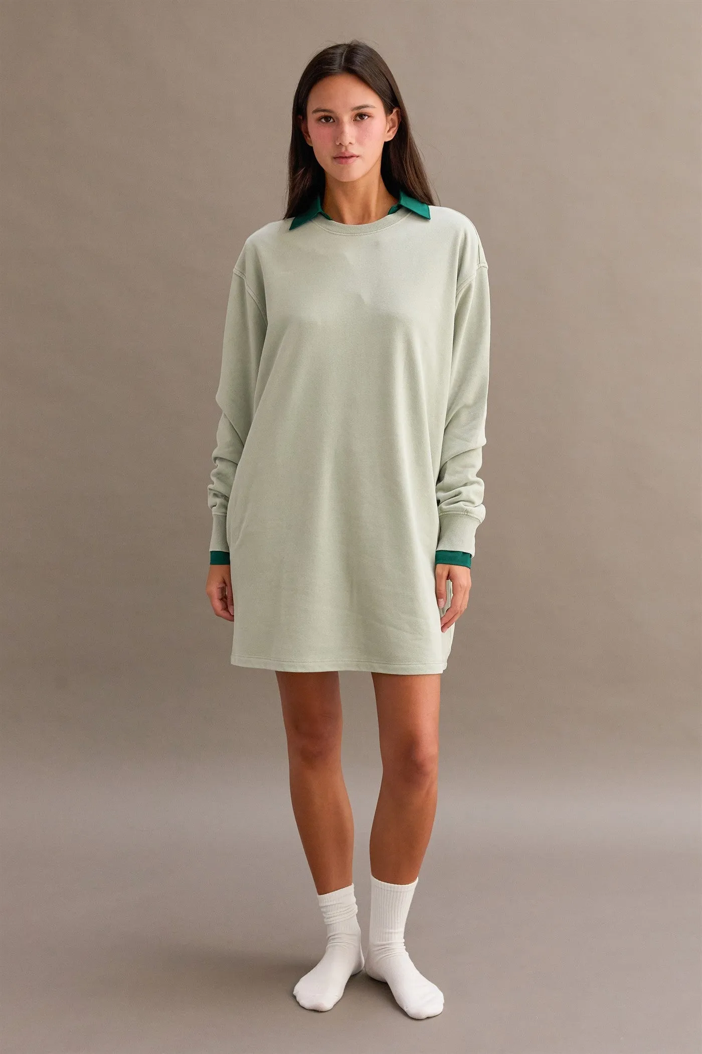 Mint Mineral Wash Oversized Sweatshirt Mini Dress sold by Pinkblush