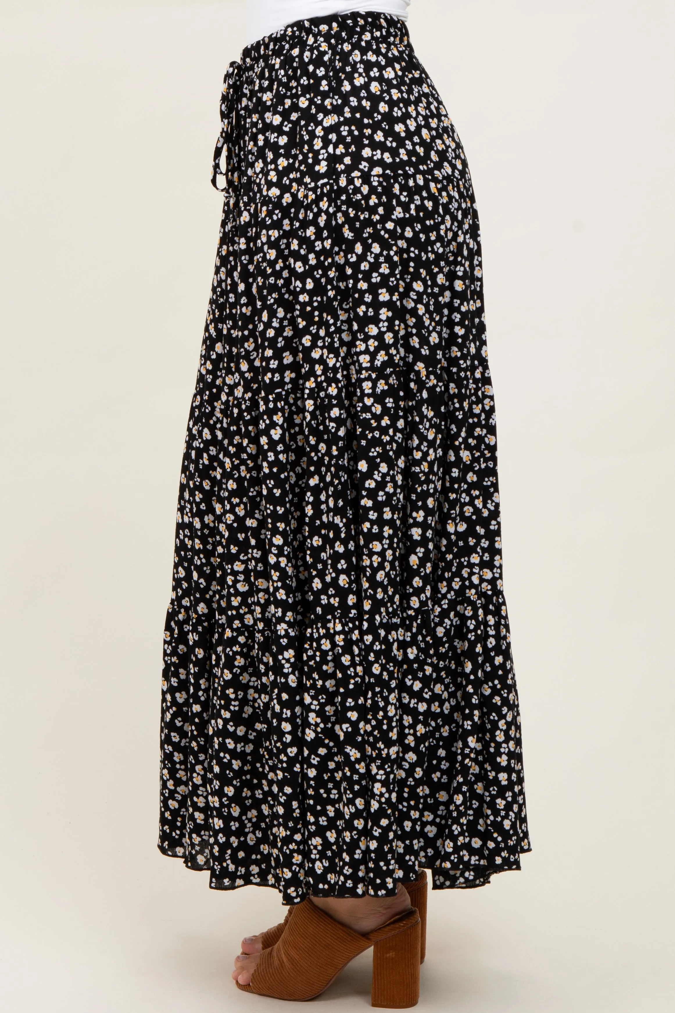 Black Floral Tiered Maxi Skirt sold by Pinkblush product image thumbnail 4