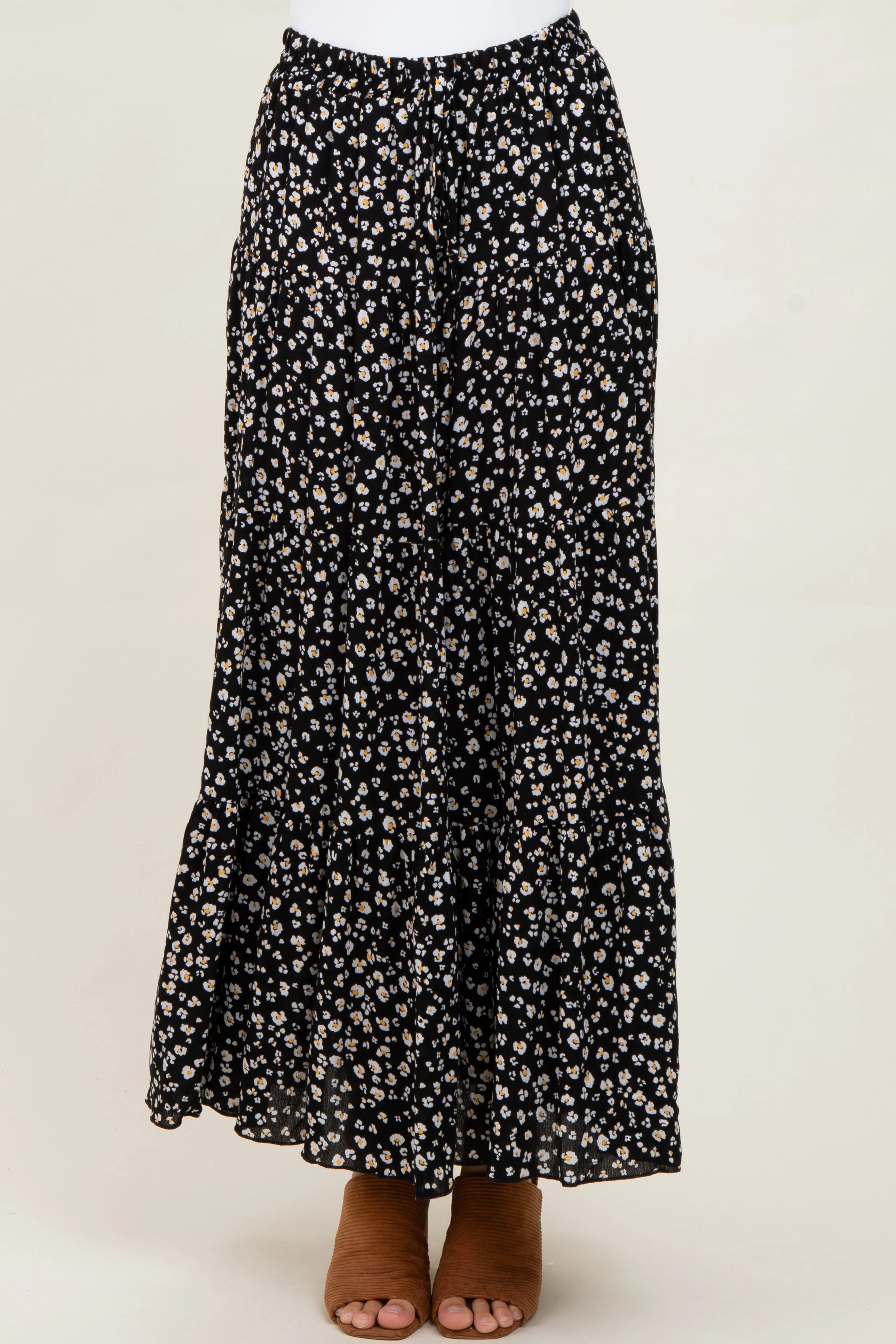 Black Floral Tiered Maxi Skirt sold by Pinkblush product image thumbnail 3