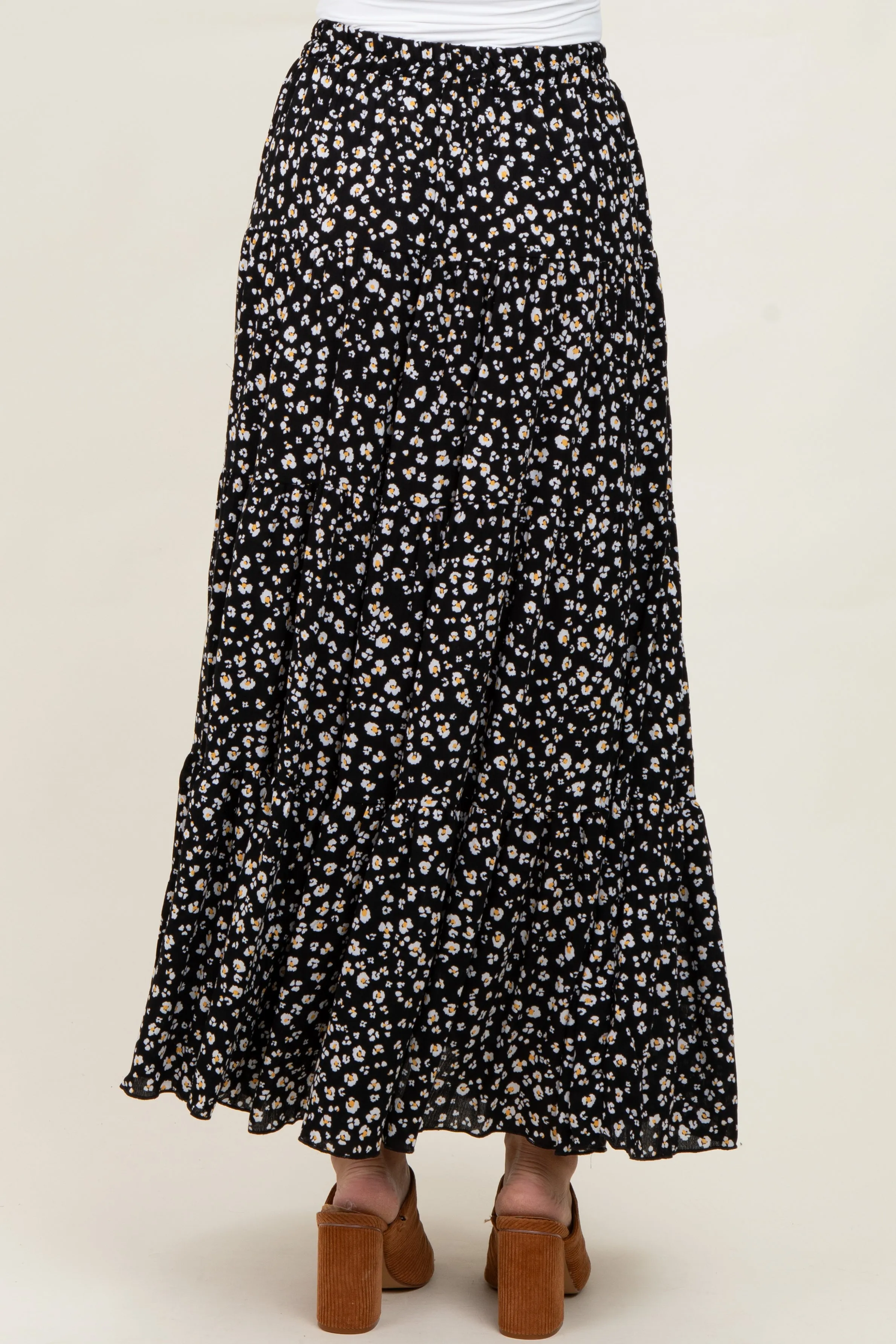 Black Floral Tiered Maxi Skirt sold by Pinkblush product image thumbnail 5