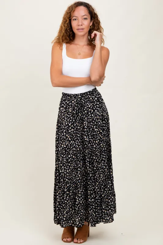 Black Floral Tiered Maxi Skirt sold by Pinkblush