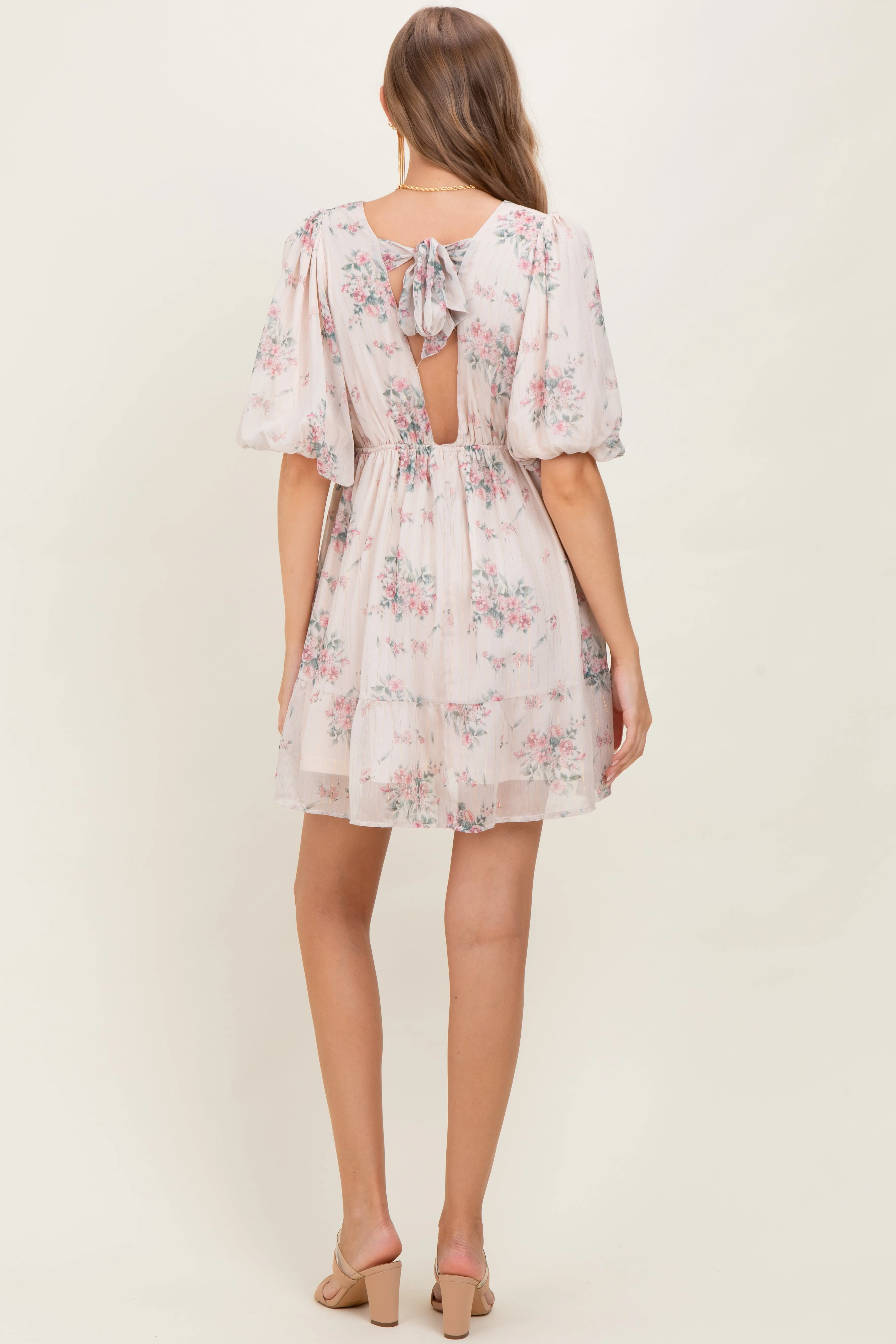 Cream Floral Striped V-Neck Cutout Maternity Mini Dress sold by Pinkblush product image thumbnail 3