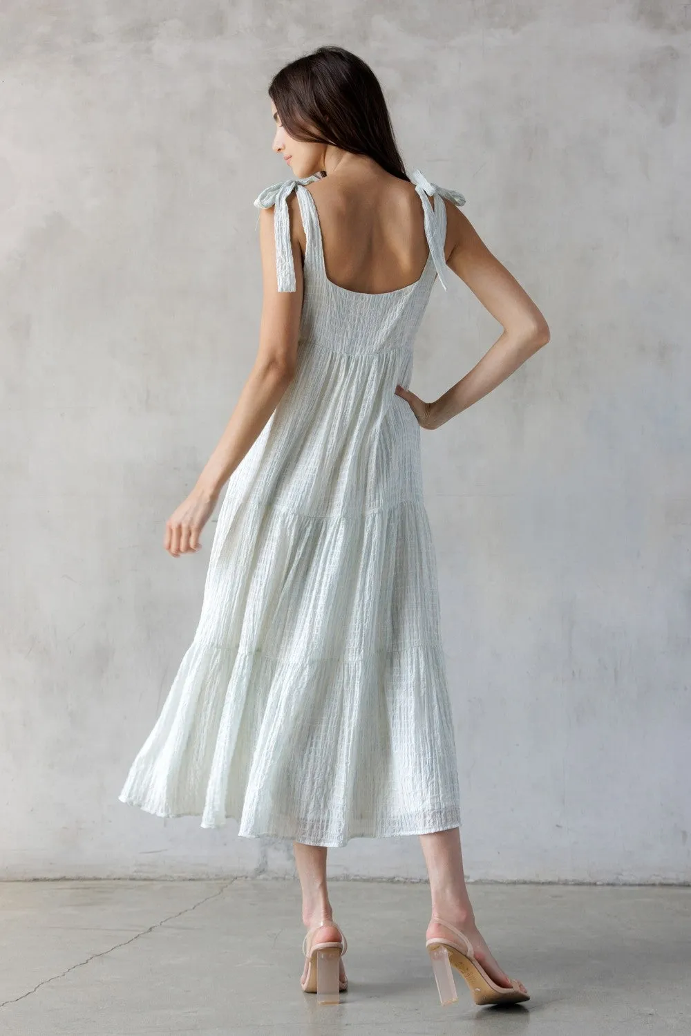 Light Blue V-Neck Shoulder Tie Midi Dress sold by Pinkblush product image thumbnail 4