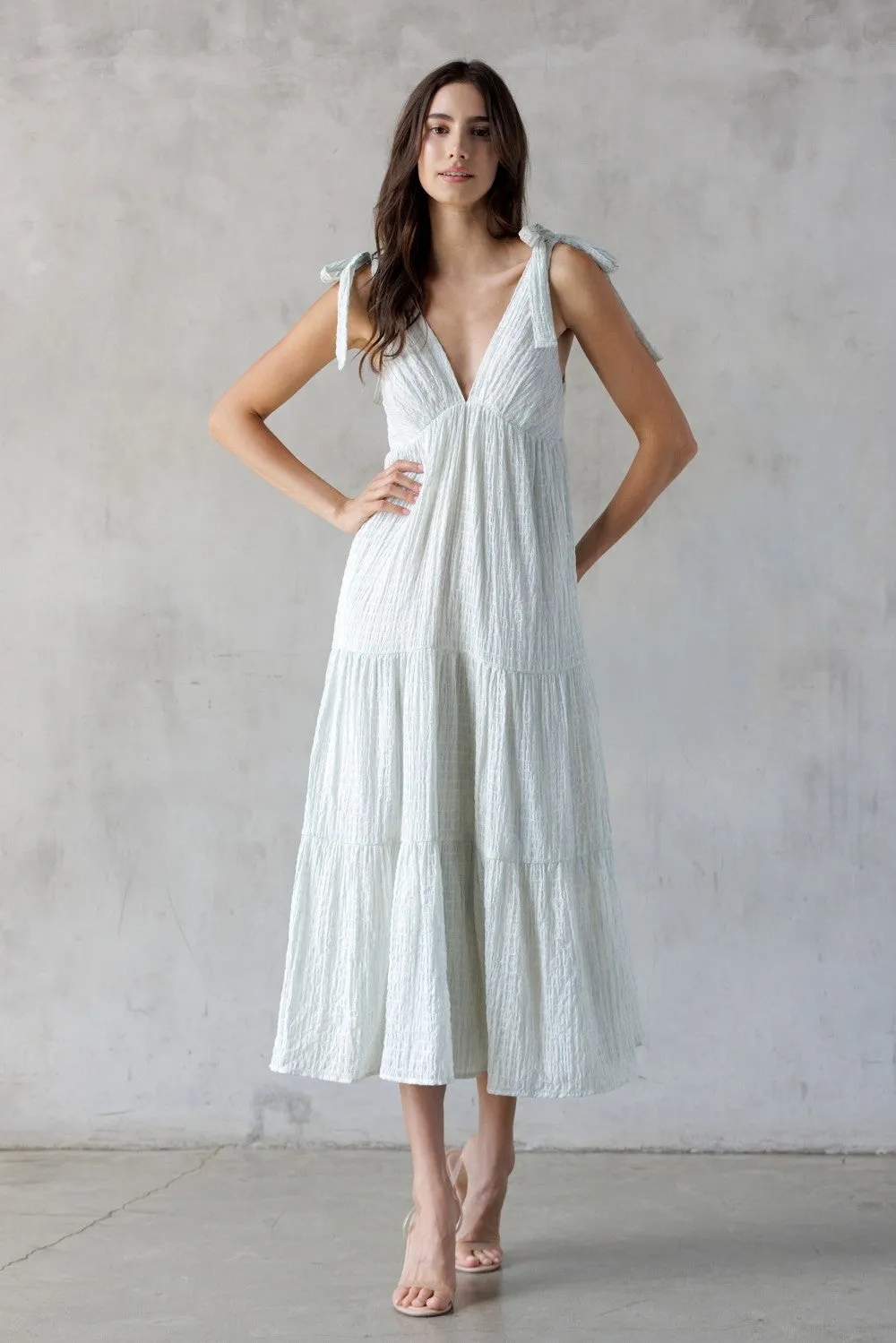 Light Blue V-Neck Shoulder Tie Midi Dress sold by Pinkblush product image thumbnail 2