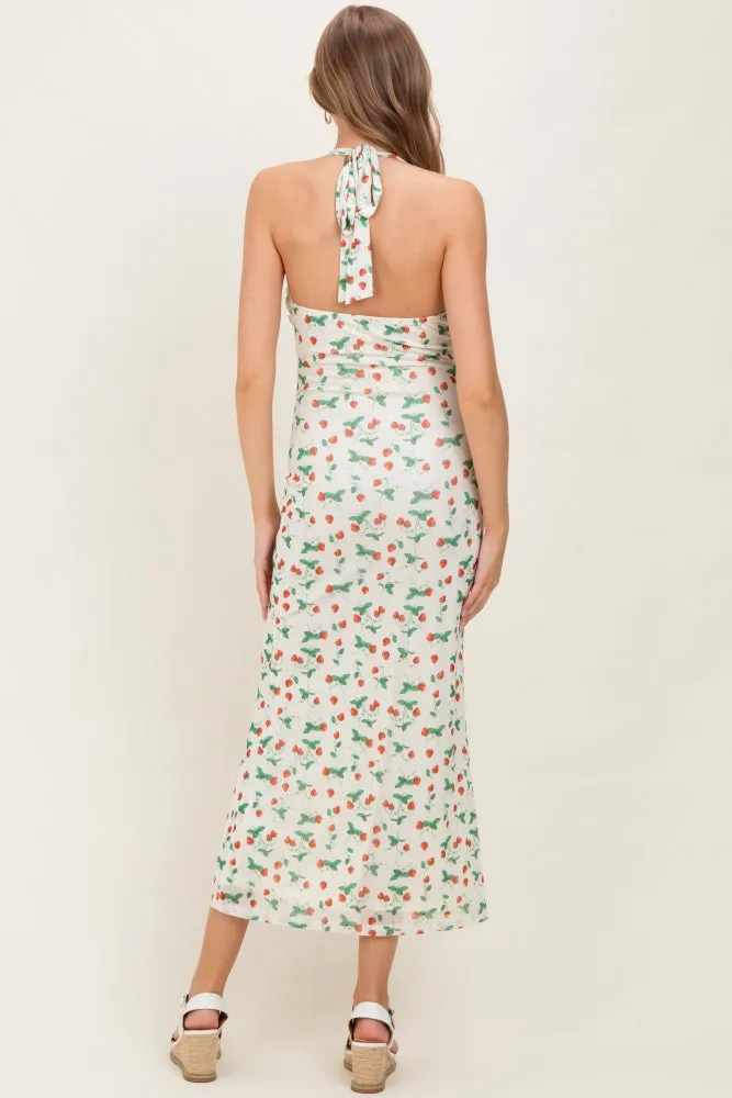 Ivory Strawberry Print Ruffle Detail Halter Maternity Maxi Dress sold by Pinkblush product image thumbnail 4