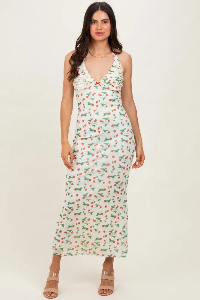 Ivory Strawberry Print Ruffle Detail Halter Maternity Maxi Dress sold by Pinkblush product image thumbnail 5