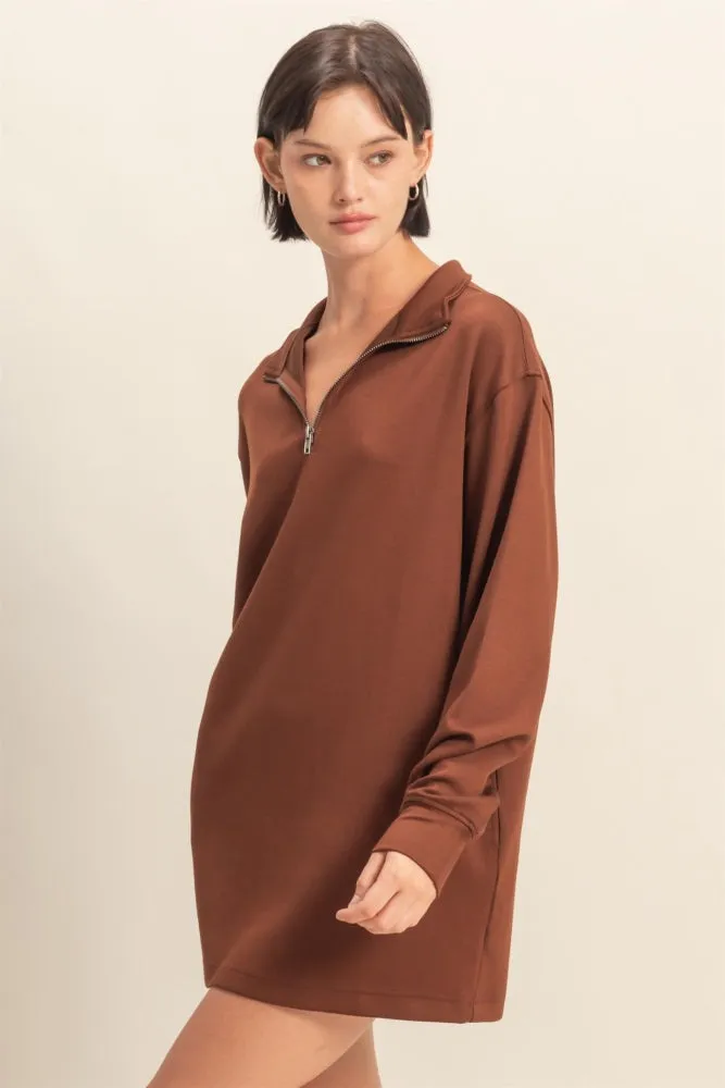 Brown Half Zip Long Sleeve Mini Dress sold by Pinkblush product image thumbnail 2