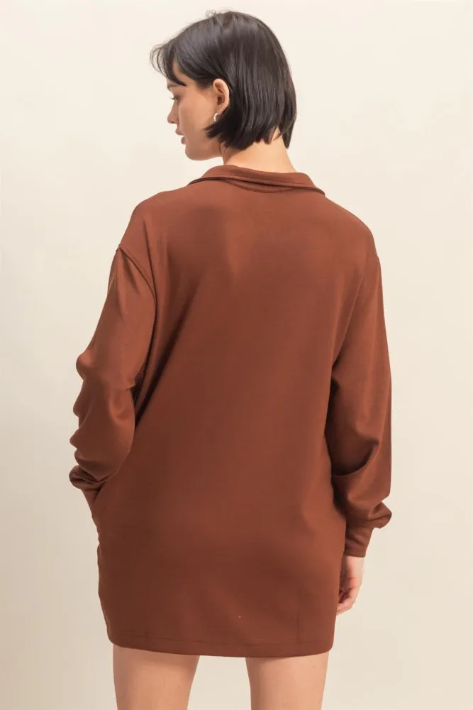 Brown Half Zip Long Sleeve Mini Dress sold by Pinkblush product image thumbnail 3