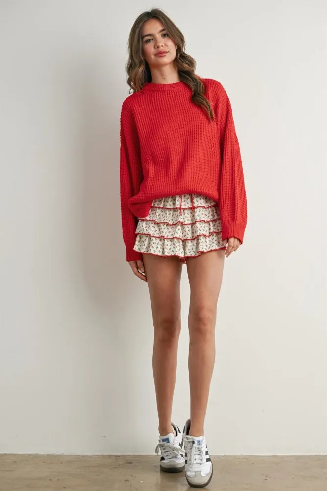Red Waffle Knit Side Slit Sweater sold by Pinkblush product image thumbnail 5