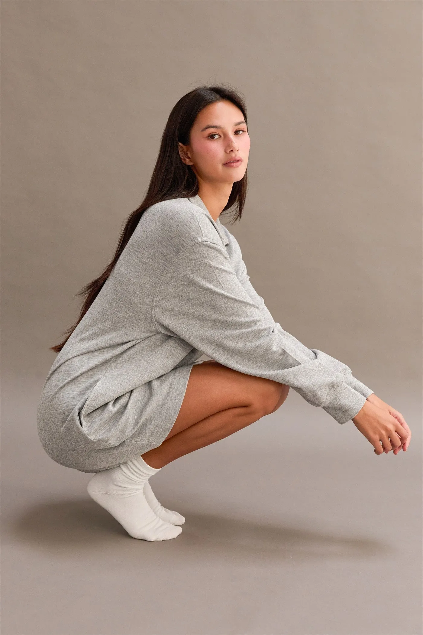 Heather Grey Half Zip Long Sleeve Mini Dress sold by Pinkblush