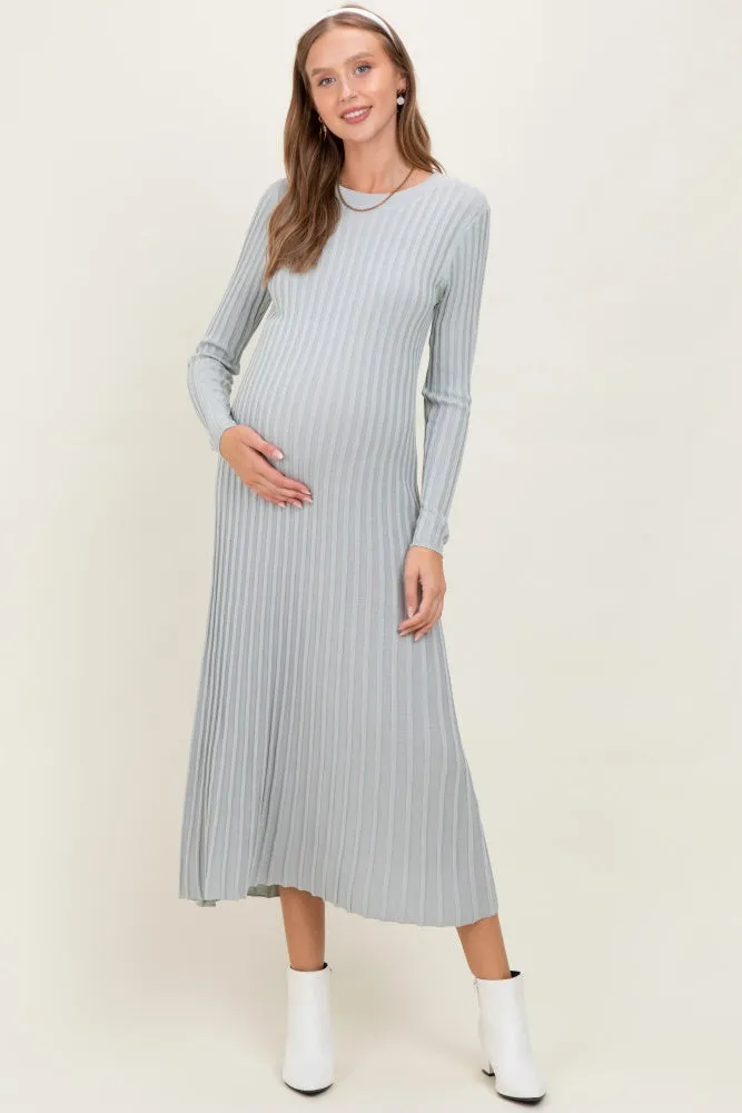 Grey Ribbed Long Sleeve Maternity Sweater Midi Dress sold by Pinkblush
