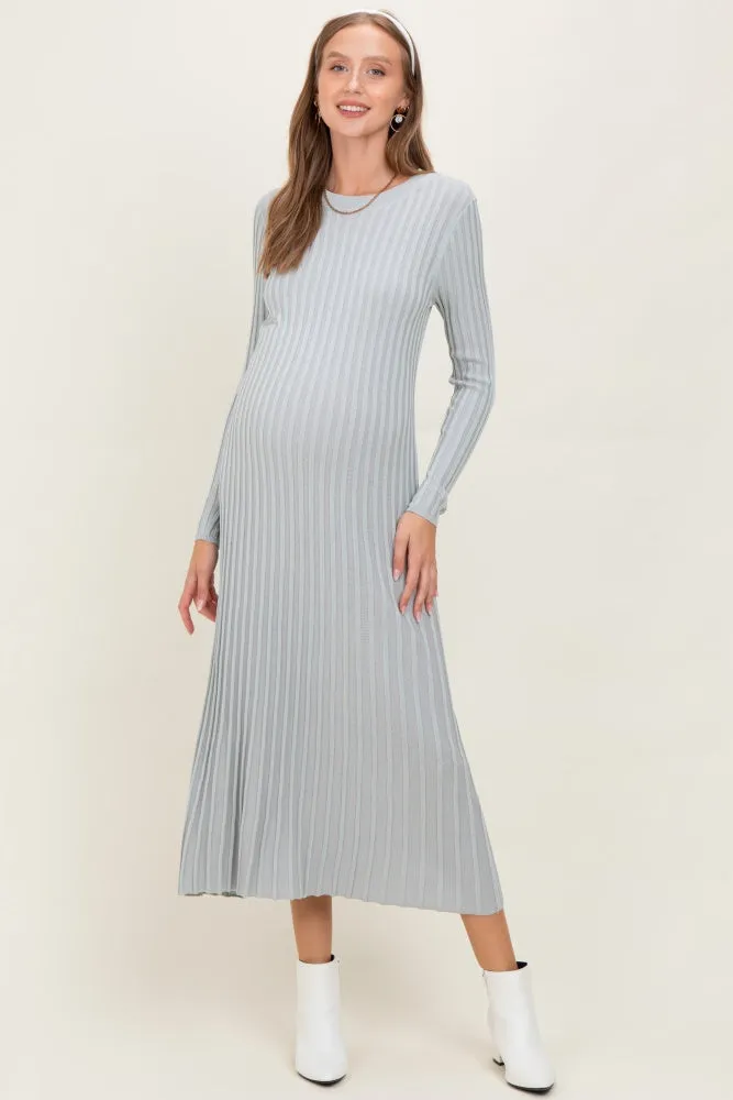 Grey Ribbed Long Sleeve Maternity Sweater Midi Dress sold by Pinkblush product image thumbnail 2