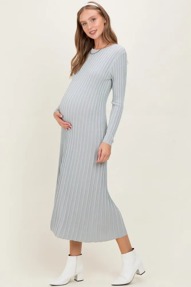 Grey Ribbed Long Sleeve Maternity Sweater Midi Dress sold by Pinkblush product image thumbnail 3