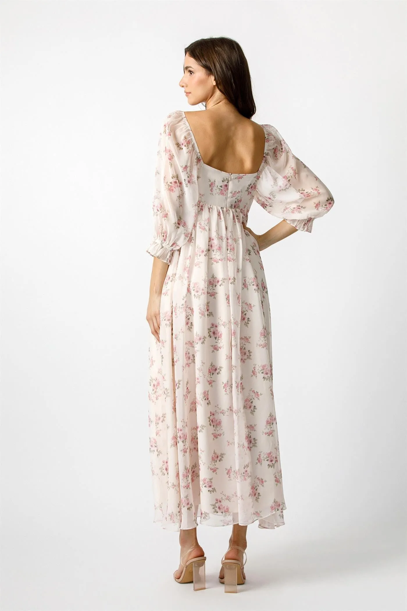 Light Pink Floral Chiffon Long Sleeve Maxi Dress sold by Pinkblush product image thumbnail 3
