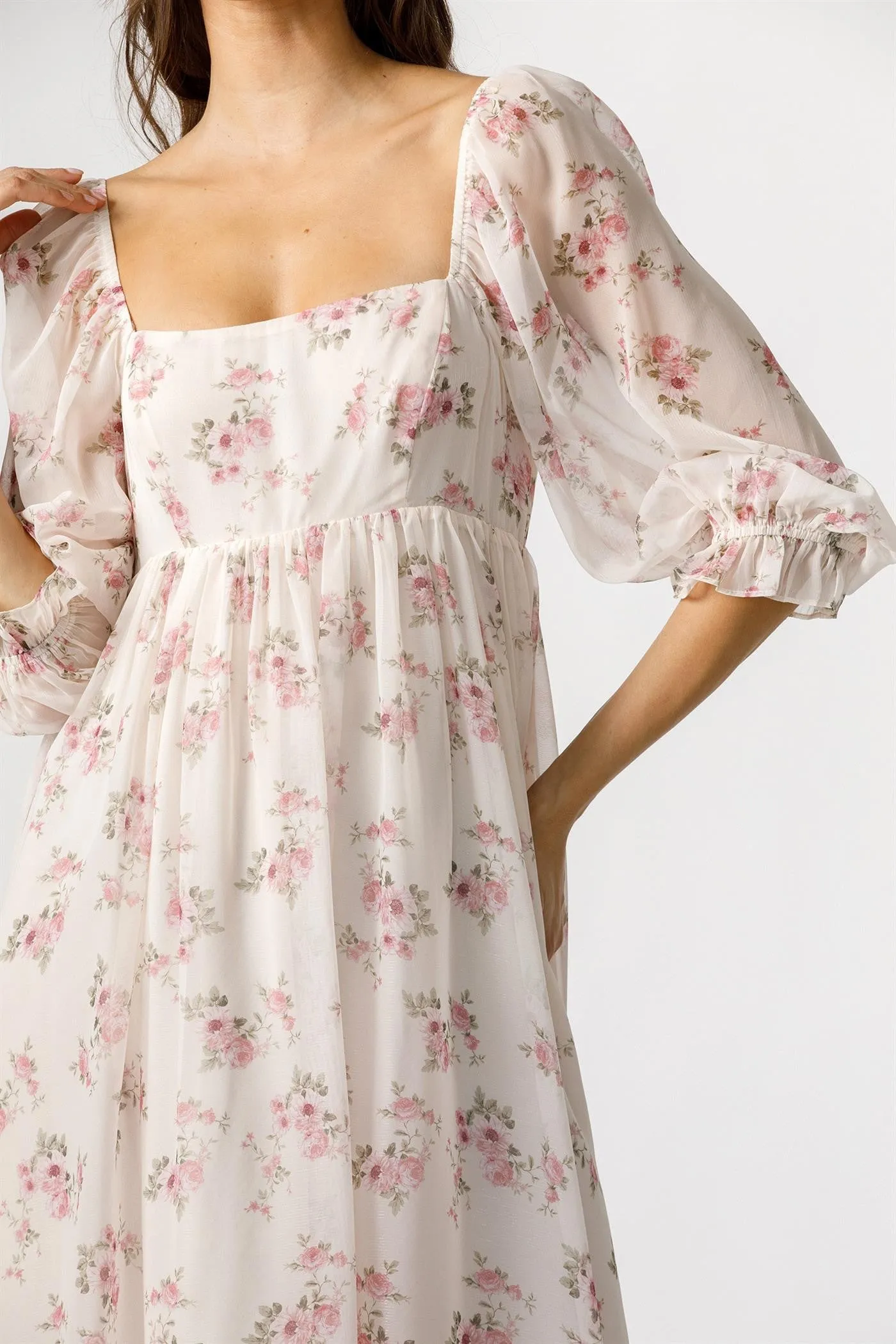 Light Pink Floral Chiffon Long Sleeve Maxi Dress sold by Pinkblush product image thumbnail 4