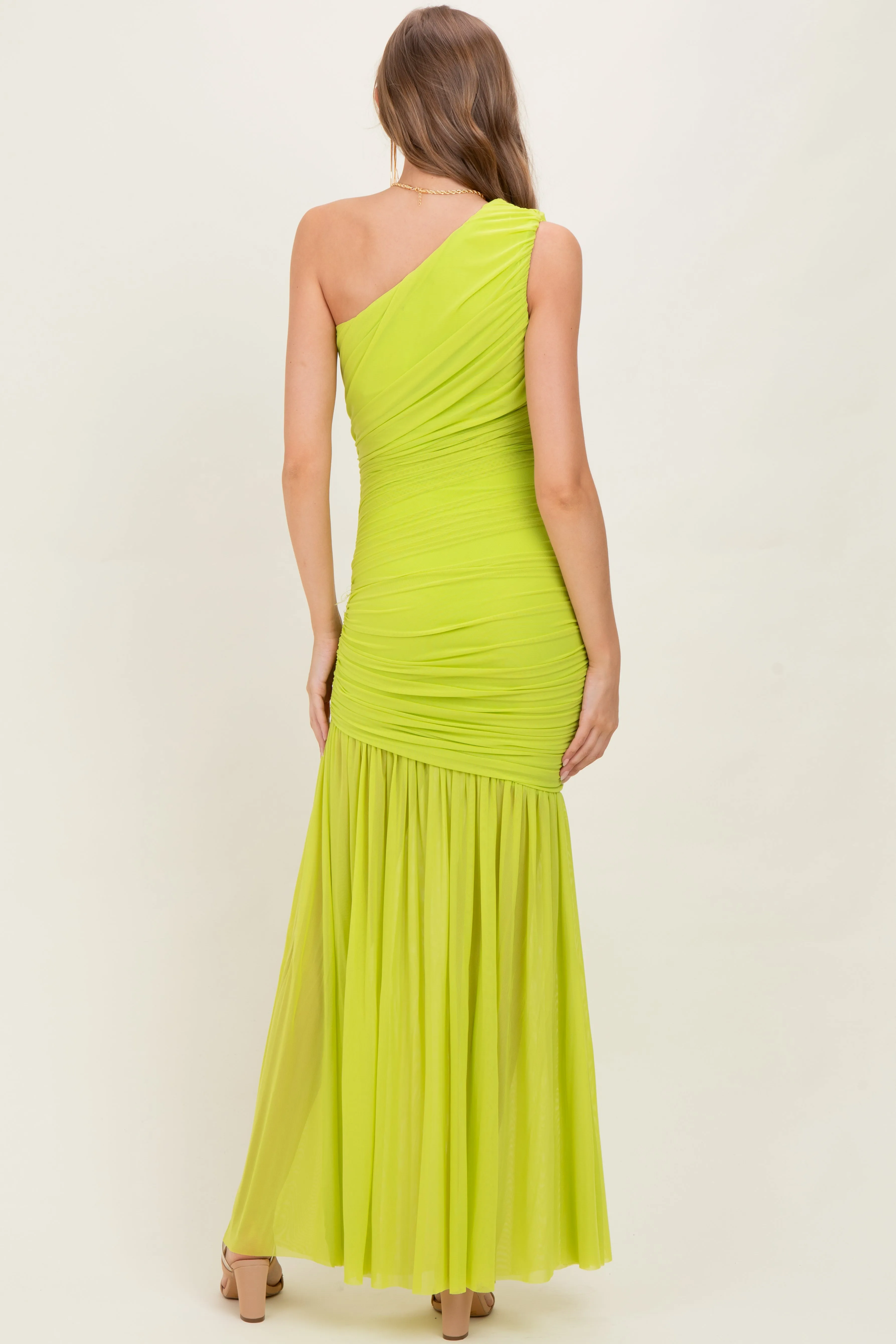 Lime Ruched Mesh One Shoulder Maternity Maxi Dress sold by Pinkblush product image thumbnail 4