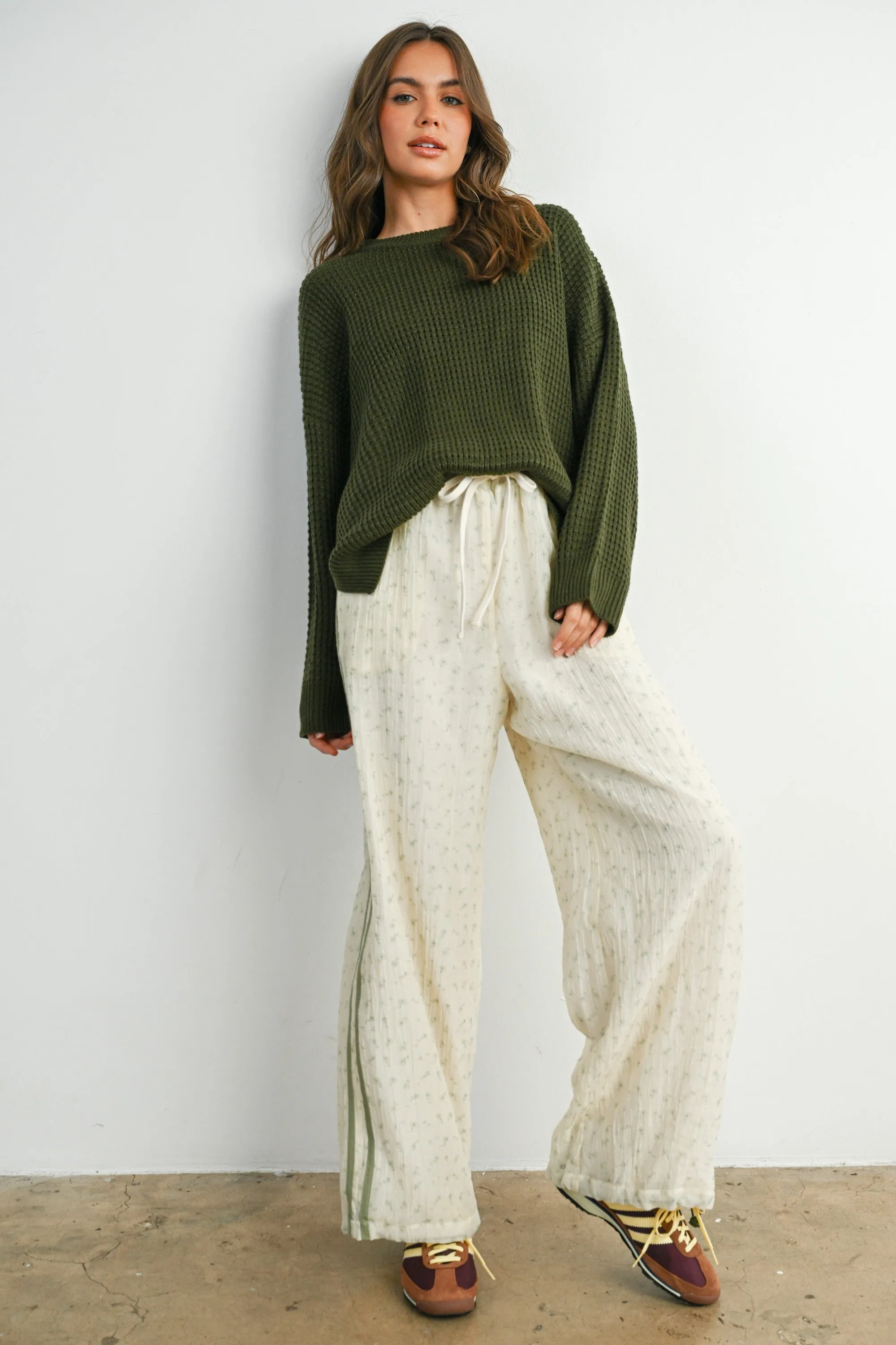 Olive Waffle Knit Side Slit Sweater sold by Pinkblush product image thumbnail 4