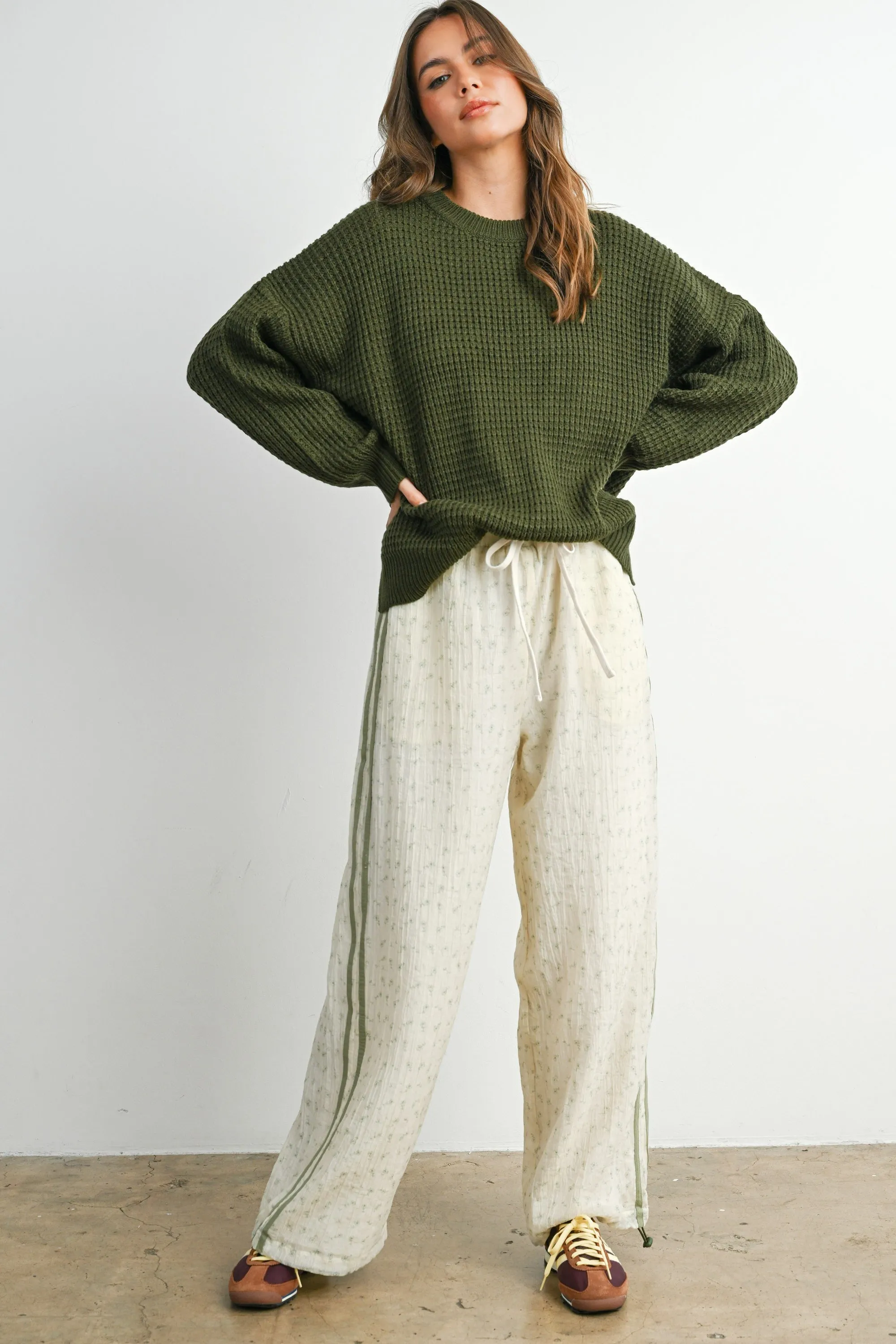 Olive Waffle Knit Side Slit Sweater sold by Pinkblush product image thumbnail 5