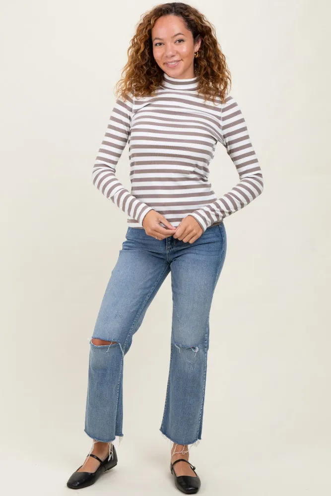 Mocha Striped Turtleneck Long Sleeve Top sold by Pinkblush product image thumbnail 2