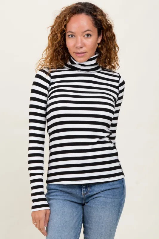 Black Striped Turtleneck Long Sleeve Top sold by Pinkblush
