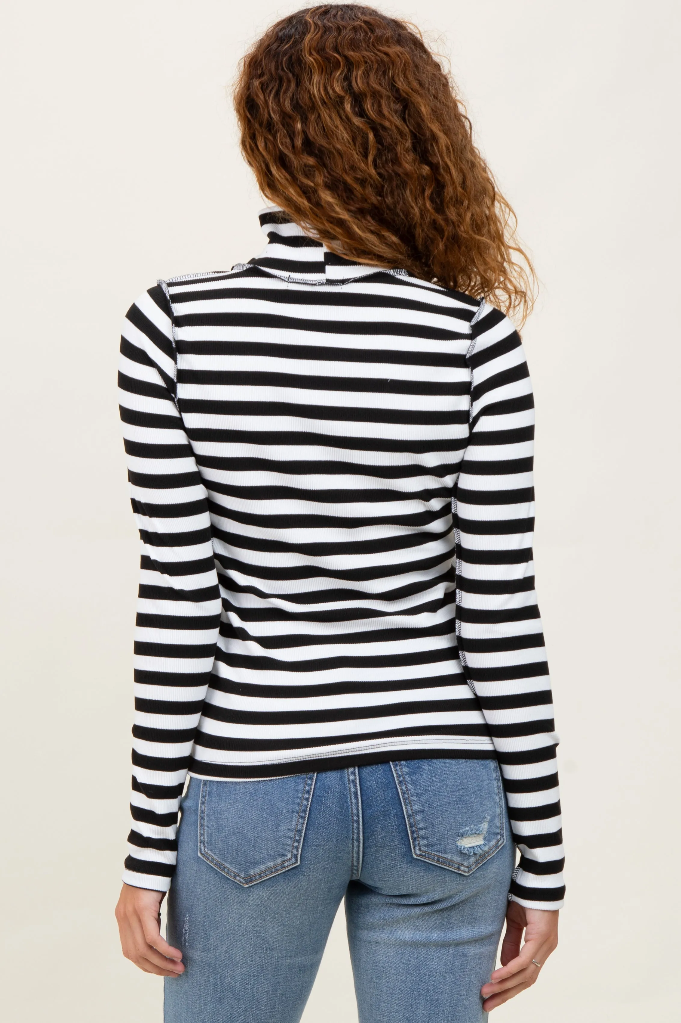 Black Striped Turtleneck Long Sleeve Top sold by Pinkblush product image thumbnail 4