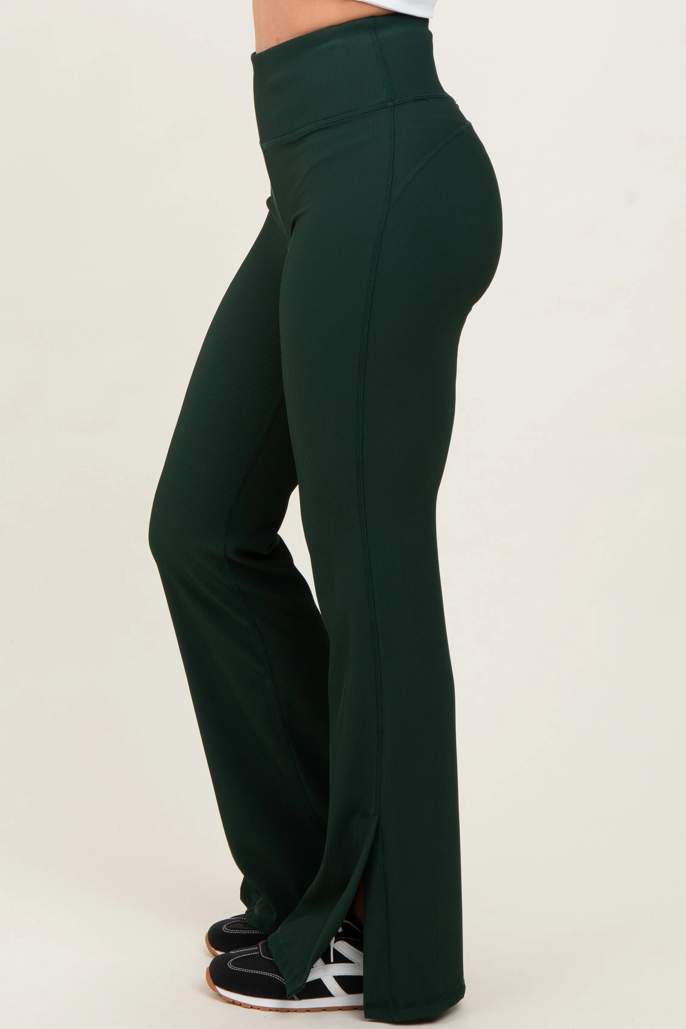 Forest Green Ribbed Split Flare Leggings sold by Pinkblush product image thumbnail 3