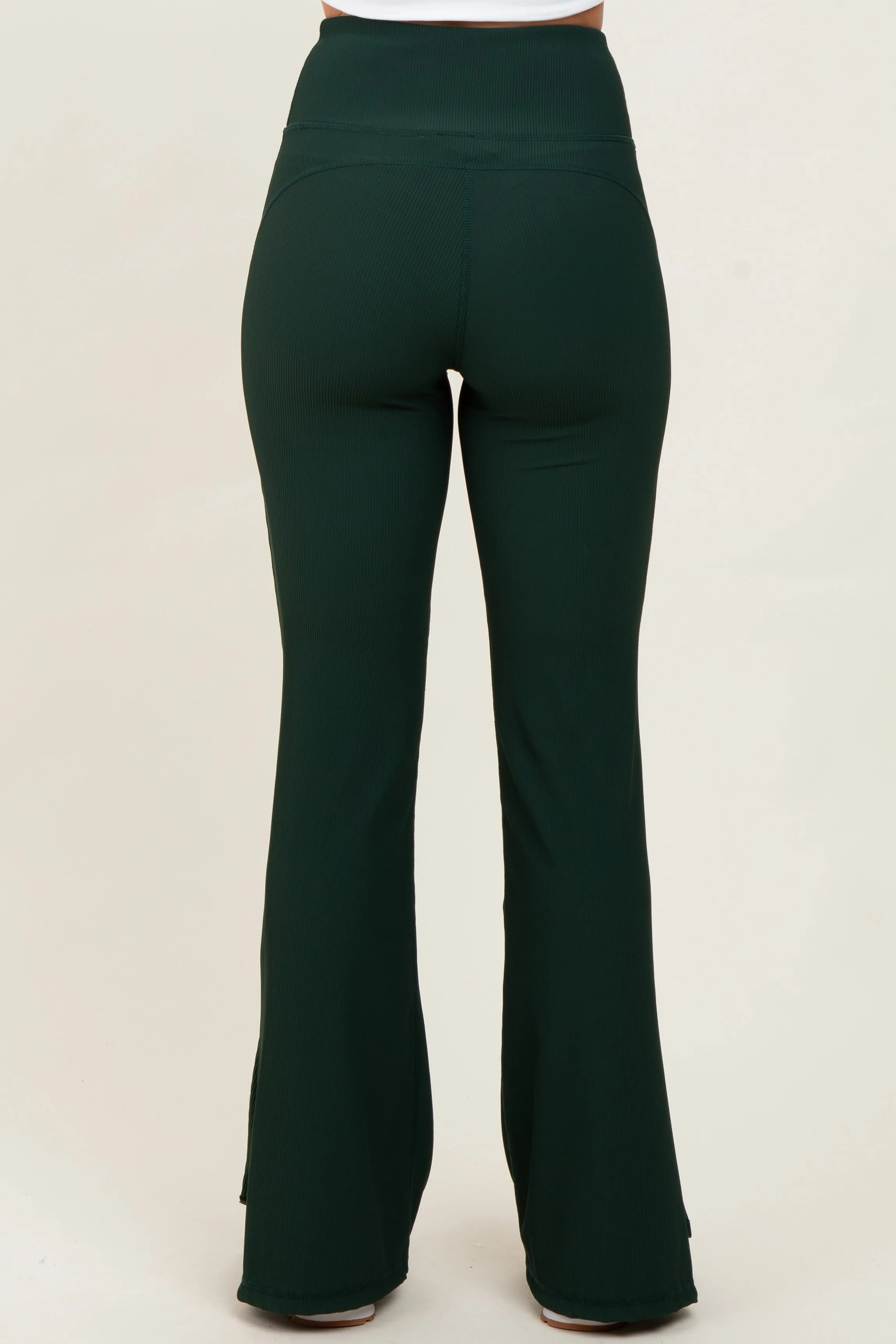 Forest Green Ribbed Split Flare Leggings sold by Pinkblush product image thumbnail 4