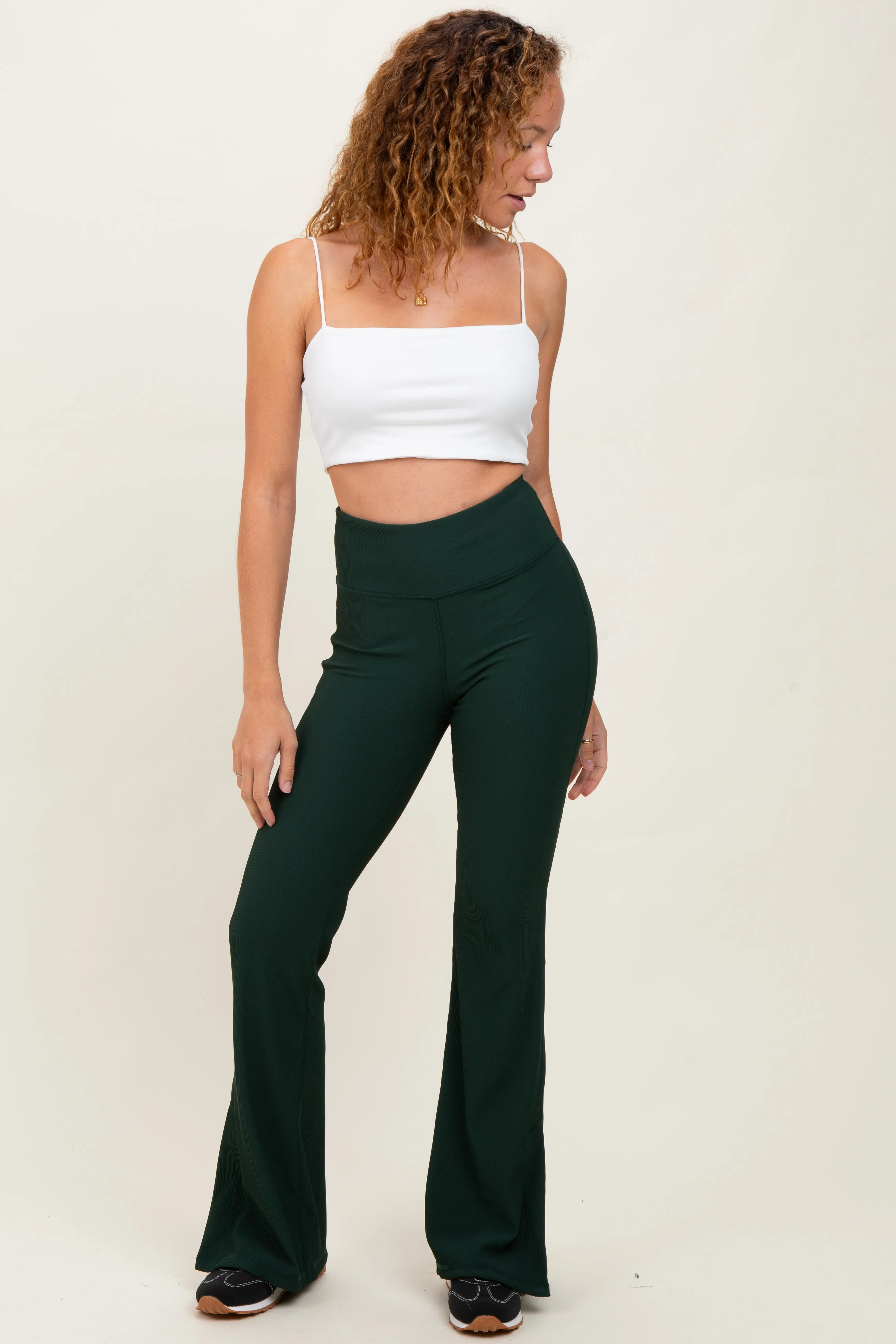 Forest Green Ribbed Split Flare Leggings sold by Pinkblush