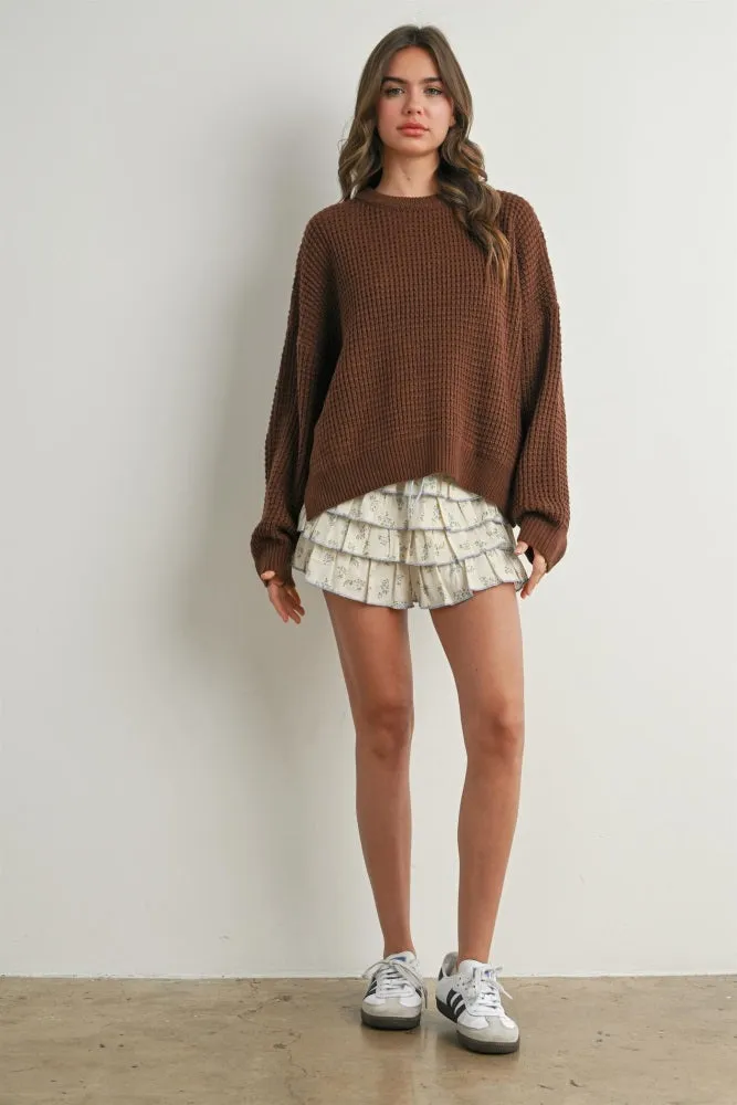 Brown Waffle Knit Side Slit Sweater sold by Pinkblush product image thumbnail 5
