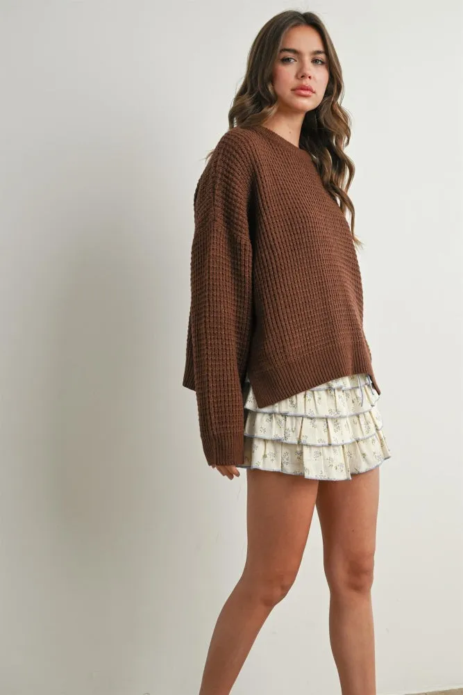 Brown Waffle Knit Side Slit Sweater sold by Pinkblush product image thumbnail 3