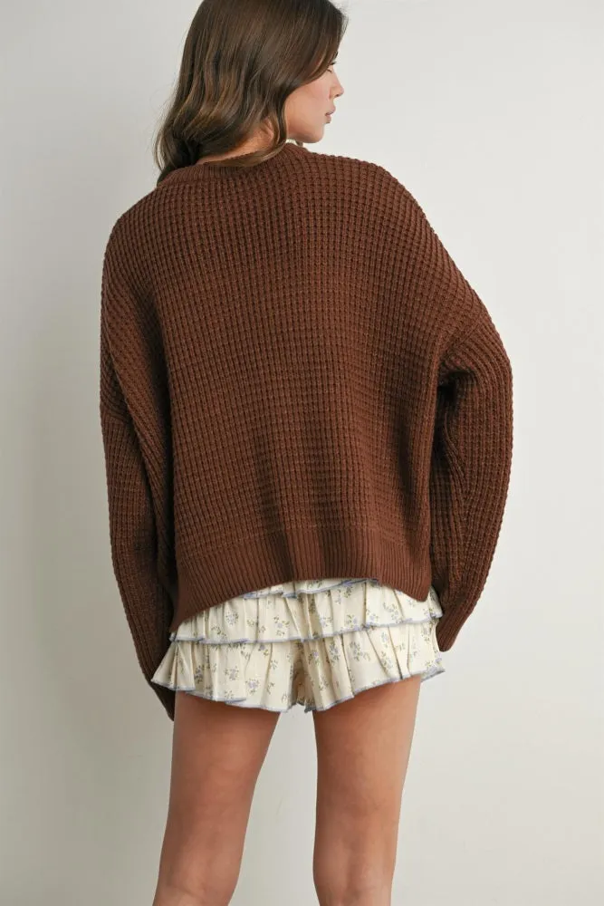 Brown Waffle Knit Side Slit Sweater sold by Pinkblush product image thumbnail 4
