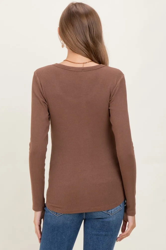 Mocha Fine Rib Scoop Neck Maternity Long Sleeve Top sold by Pinkblush product image thumbnail 4