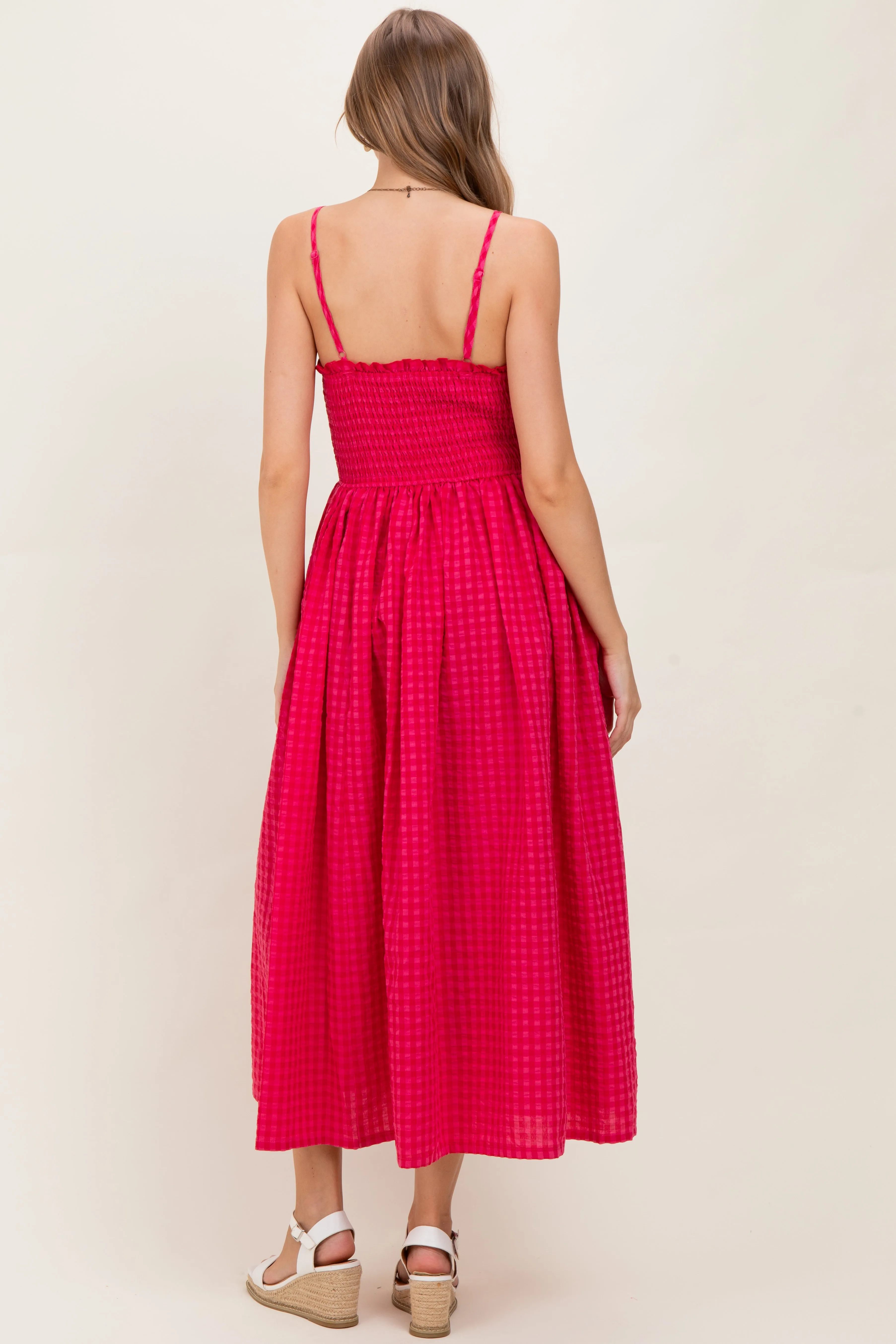 Red Gingham Smocked Ruffle Accent Maternity Maxi Dress sold by Pinkblush product image thumbnail 2