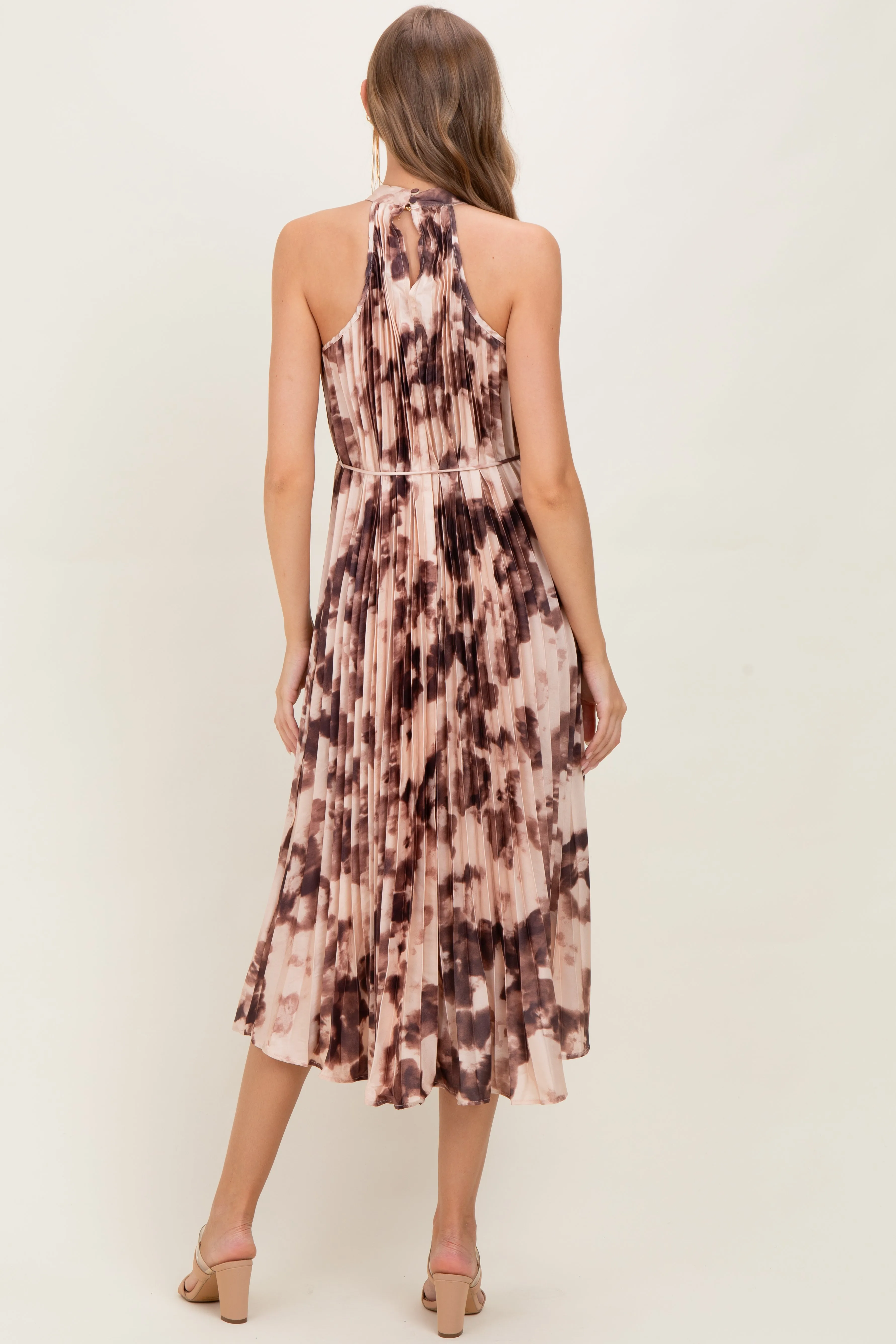 Brown Floral Pleated Halter Maternity Midi Dress sold by Pinkblush product image thumbnail 4