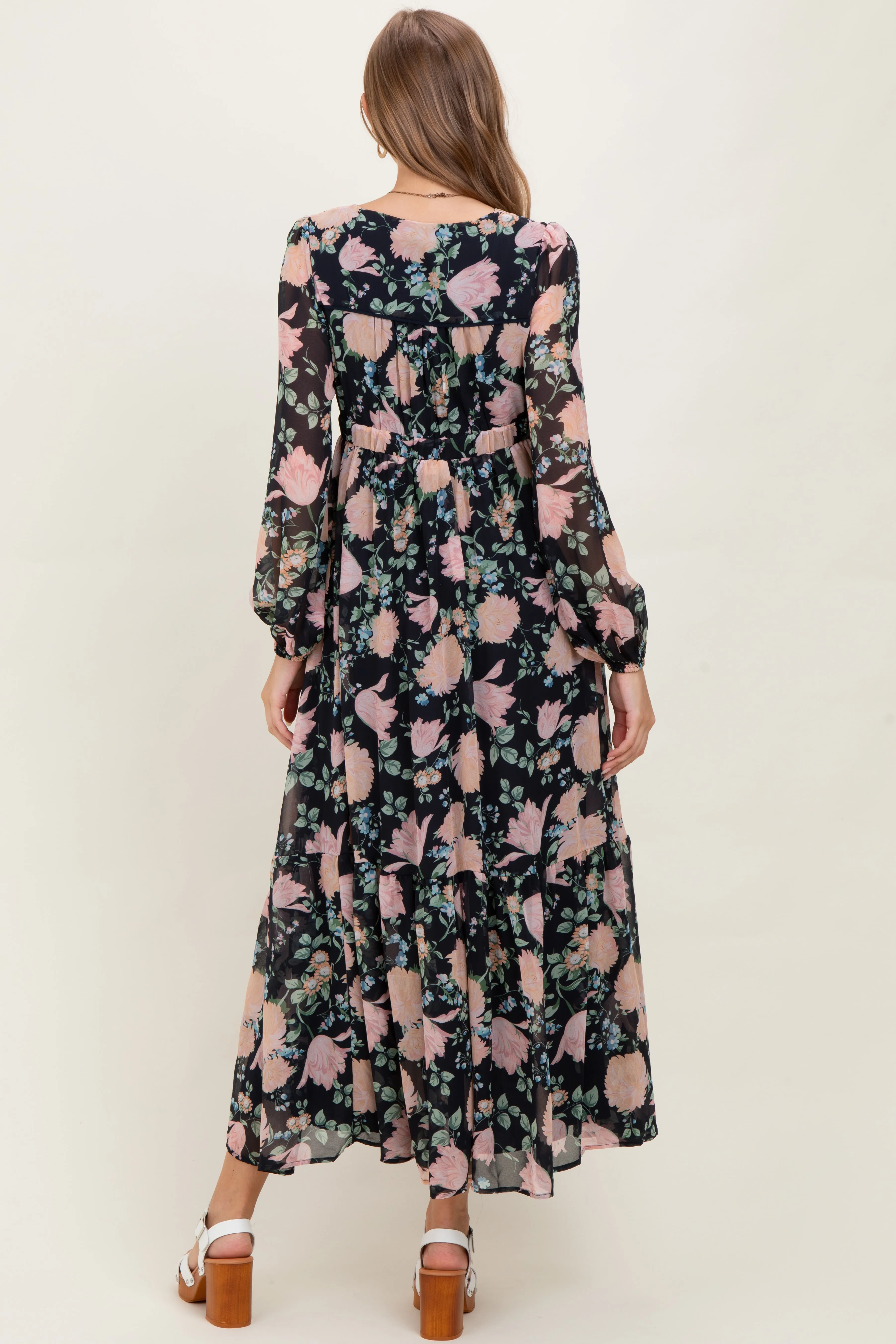 Navy Floral Chiffon Bow Tie Front Maternity Maxi Dress sold by Pinkblush product image thumbnail 4