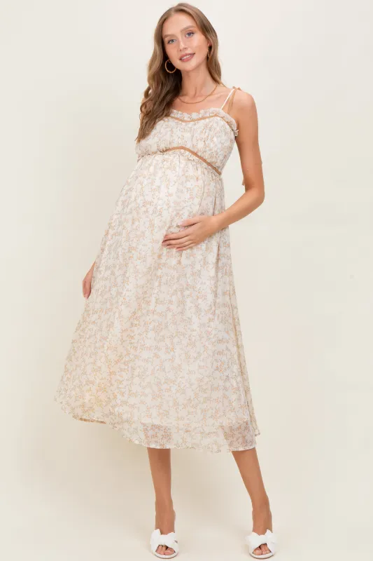 Yellow Garden Floral Printed Smocking Maternity Maxi Dress sold by Pinkblush