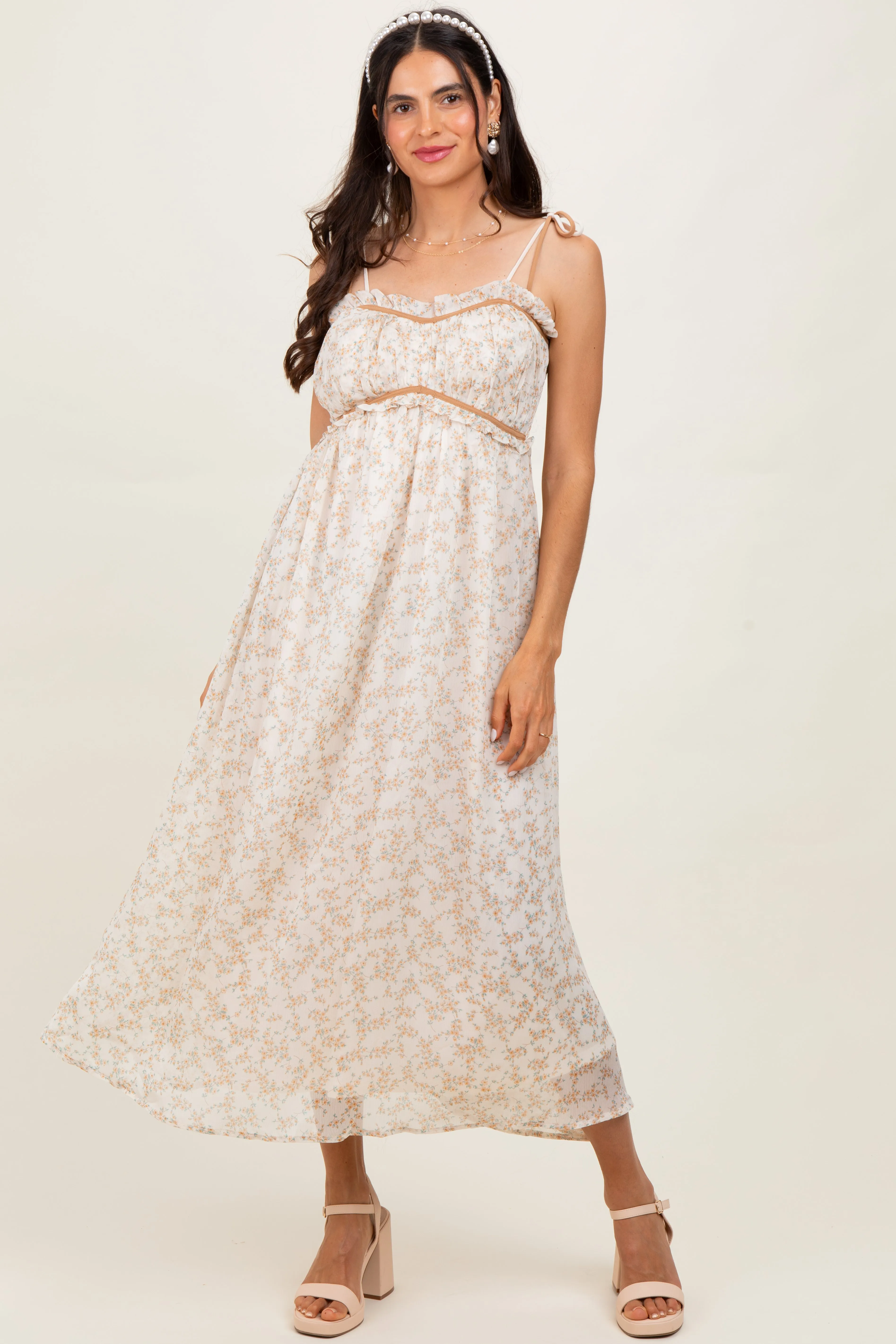 Yellow Garden Floral Printed Smocking Maternity Maxi Dress sold by Pinkblush product image thumbnail 5