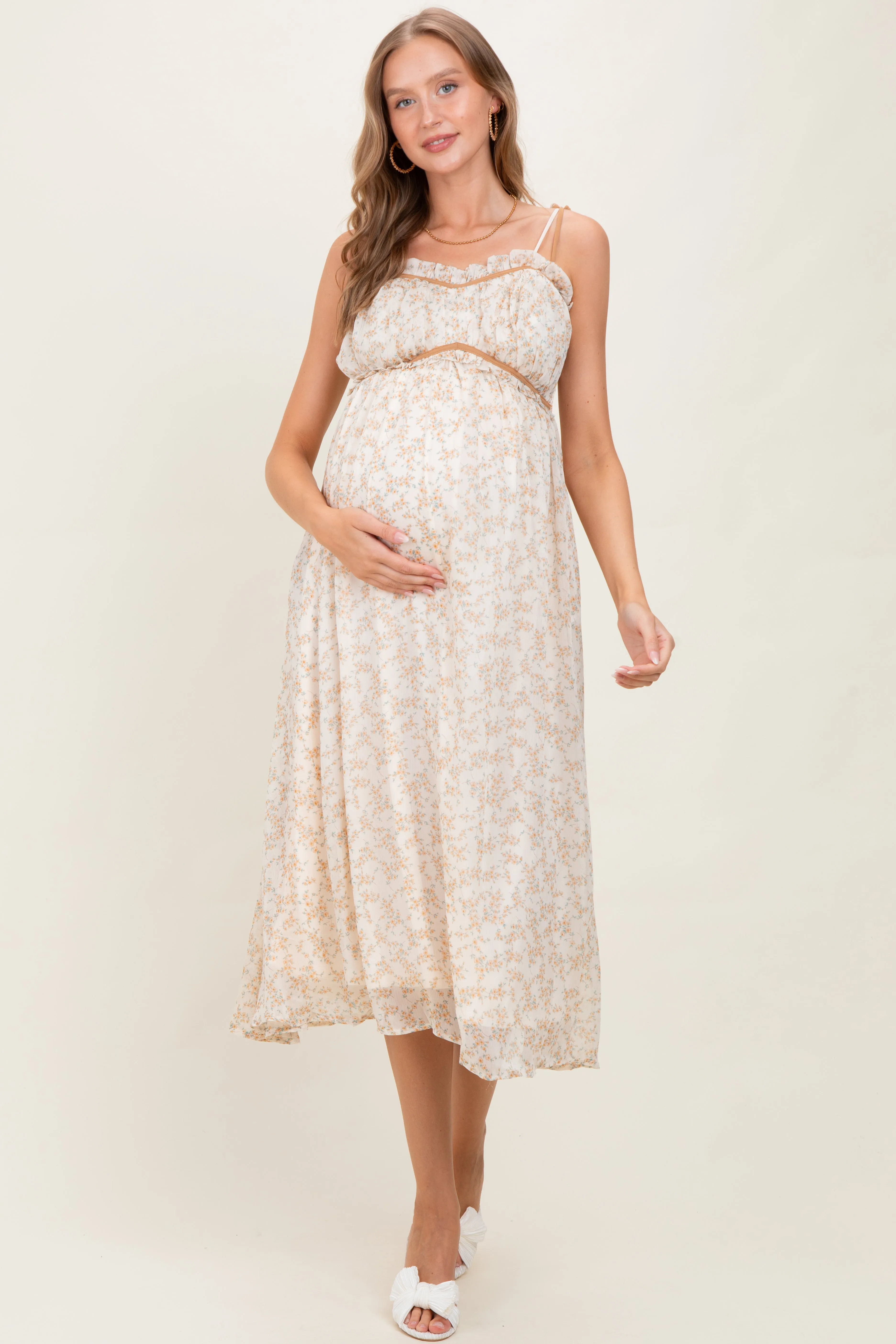 Yellow Garden Floral Printed Smocking Maternity Maxi Dress sold by Pinkblush product image thumbnail 2