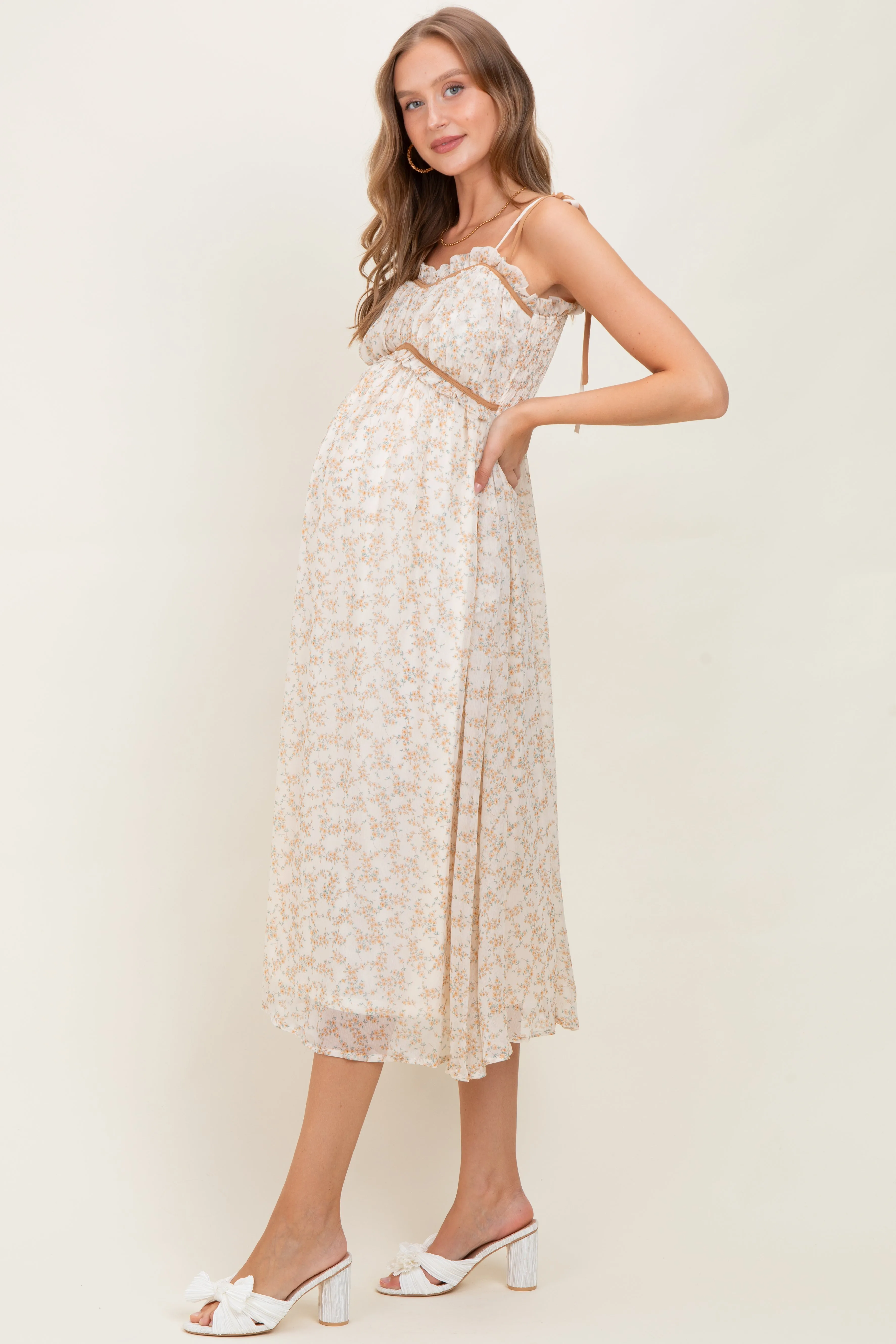 Yellow Garden Floral Printed Smocking Maternity Maxi Dress sold by Pinkblush product image thumbnail 3